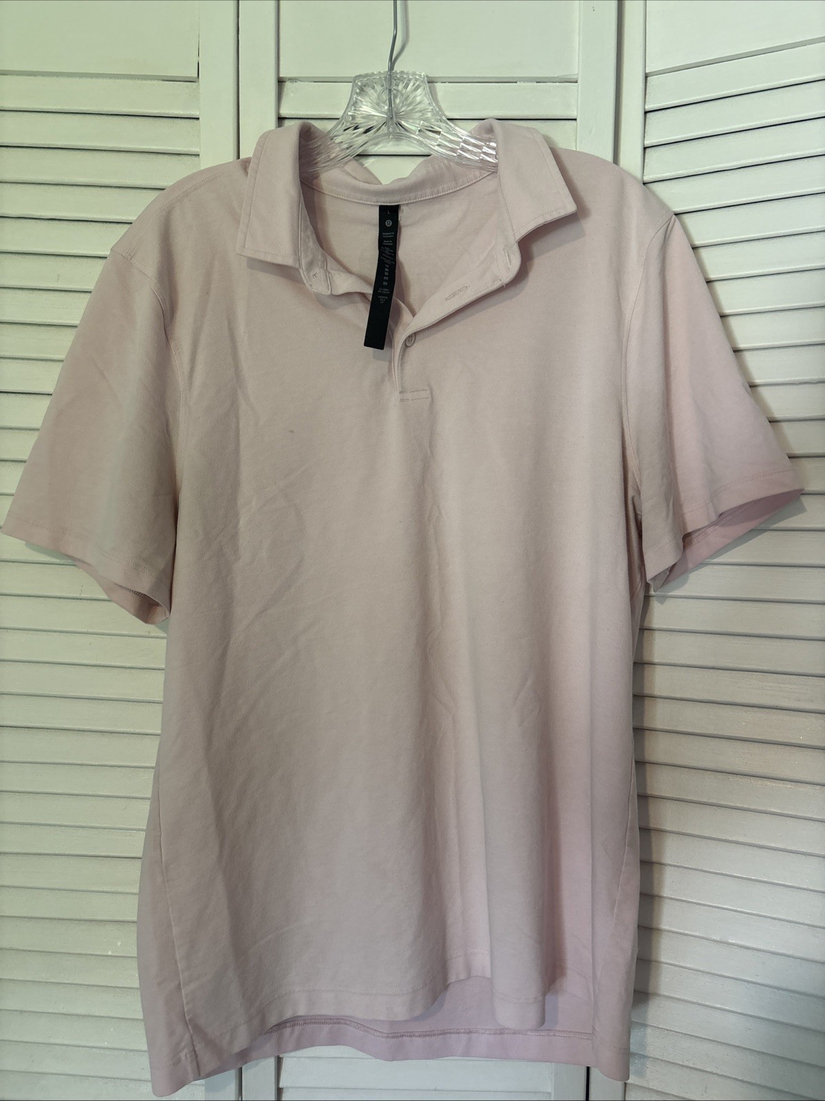 Lululemon Polo Shirt Men Large Pink Evolution Short Sleeve Performance Golf Tech
