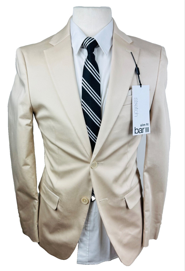 $360 NEW BAR III Mens Tan Soft Cotton Slim Stretch Blazer Sport Coat Suit Jacket