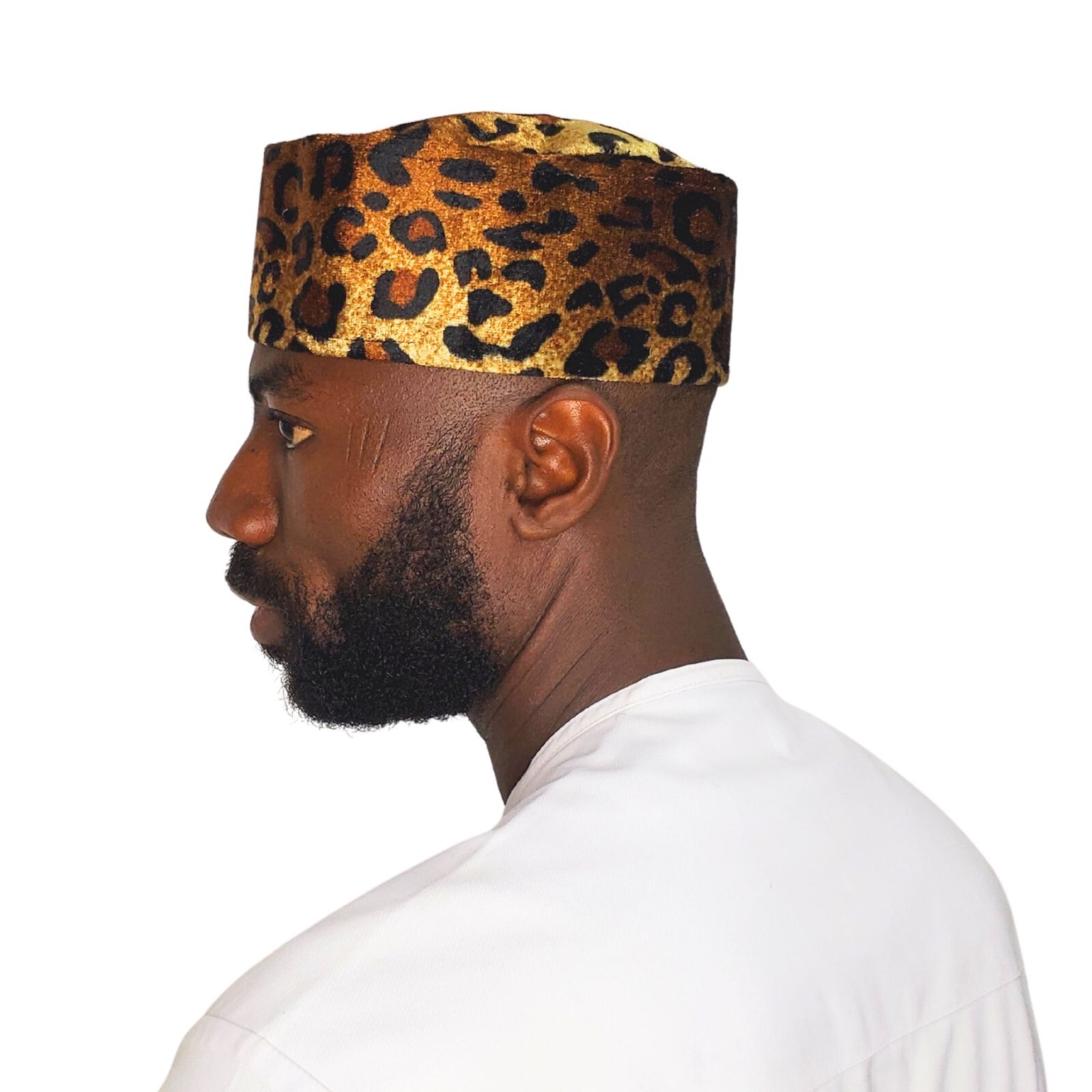 Leopard Print Velvet Cap, African Traditional Men’s Kufi Animal Print Hat