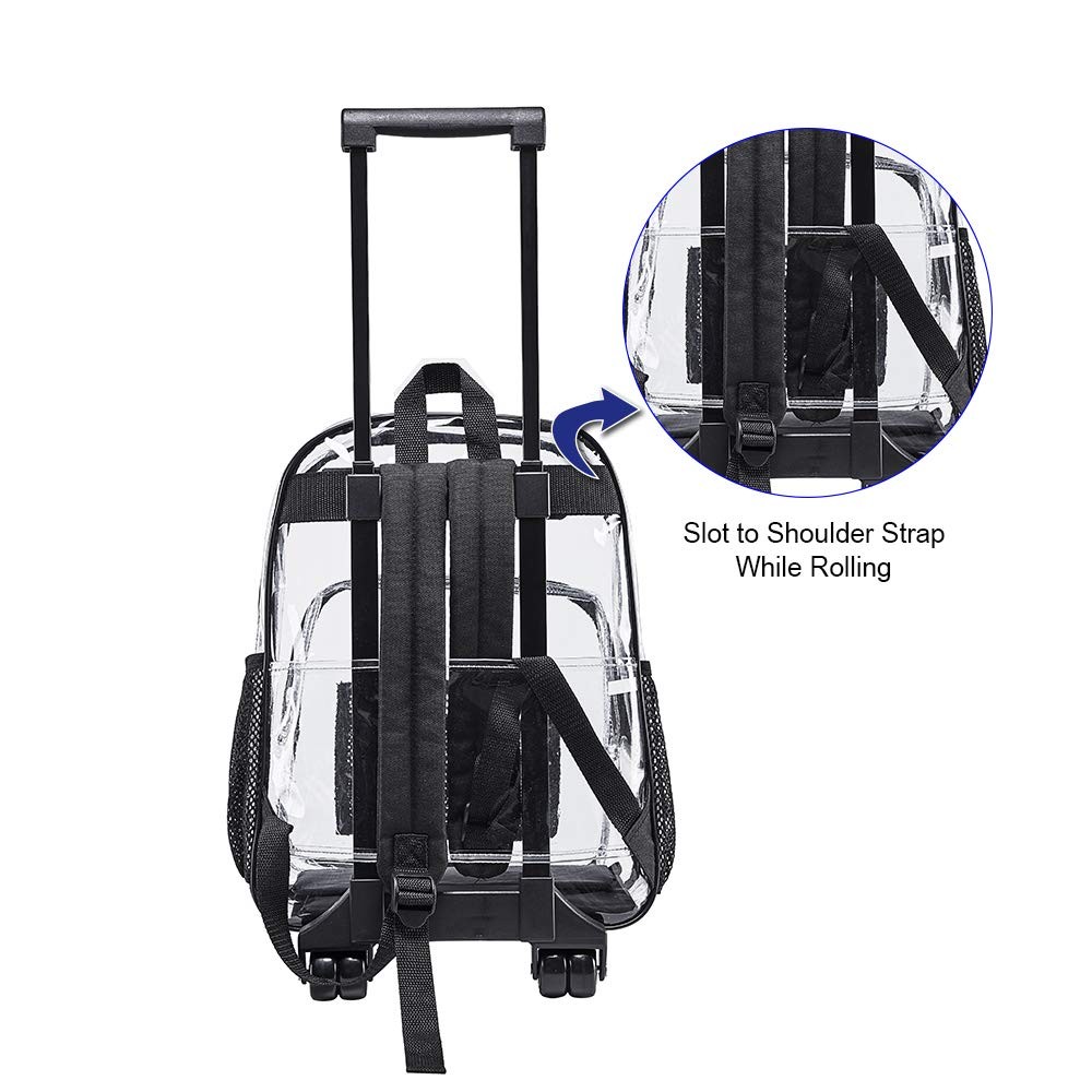 Cold-Resistant Security Rolling Clear Backpack with Wheels Black