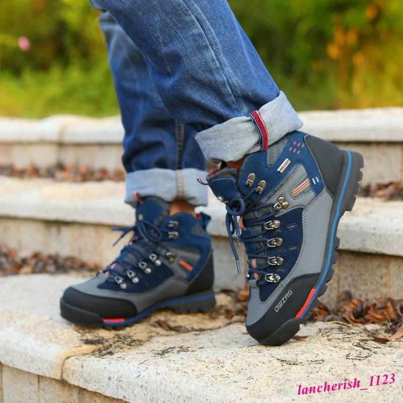 Men’s Faux Leather Ankle Boots Hiking Shoes Climbing Lace Up High Top Casual OL
