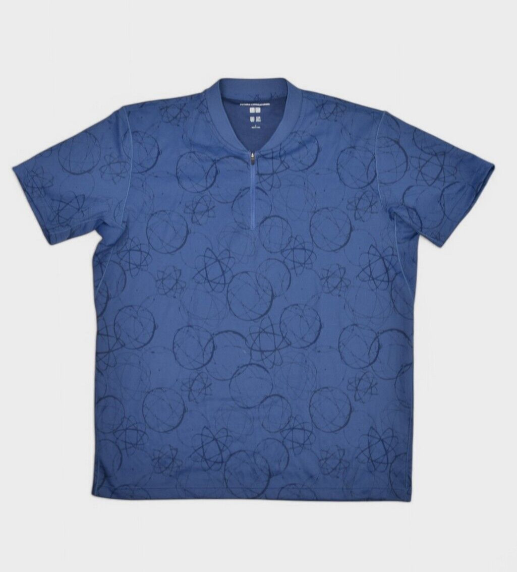 Uniqlo Shirt Mens L Blue Futura Laboratories 1/4 Zip Athletic Short Sleeve Print