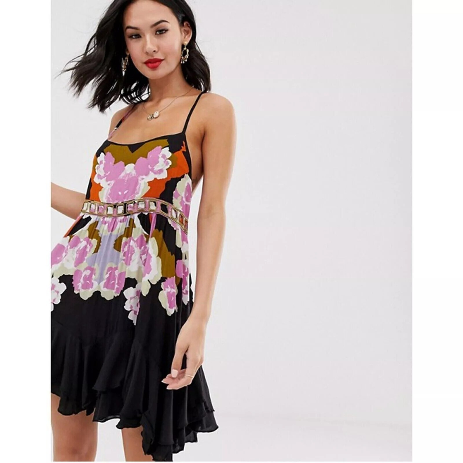 Intimately Free People Sweet Lucy Slip Mini Dress Printed Beach Flowy XS 283074