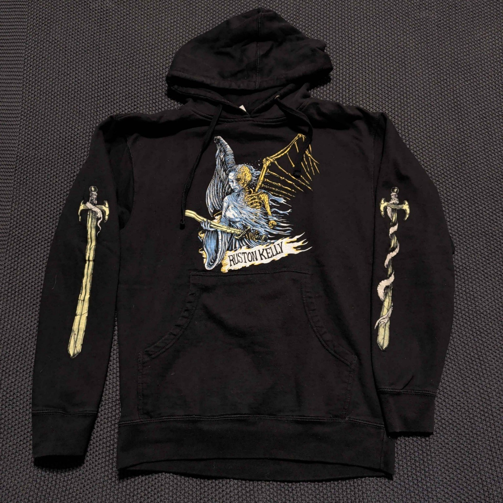 Ruston Kelly Graphic Hoodie Mens Medium Black Angel Skeleton Sword Tour Merch