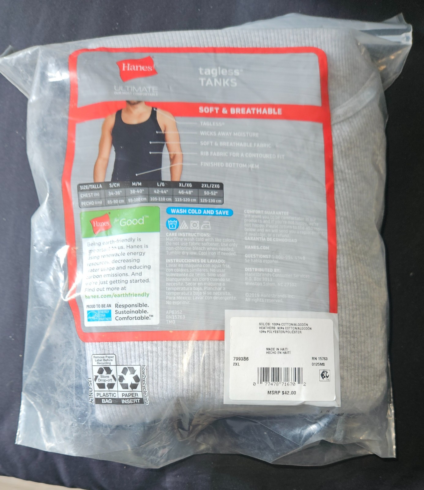 Hanes comfort soft mens tagless tanks 2xl ultra soft moisture wicking 6pk.