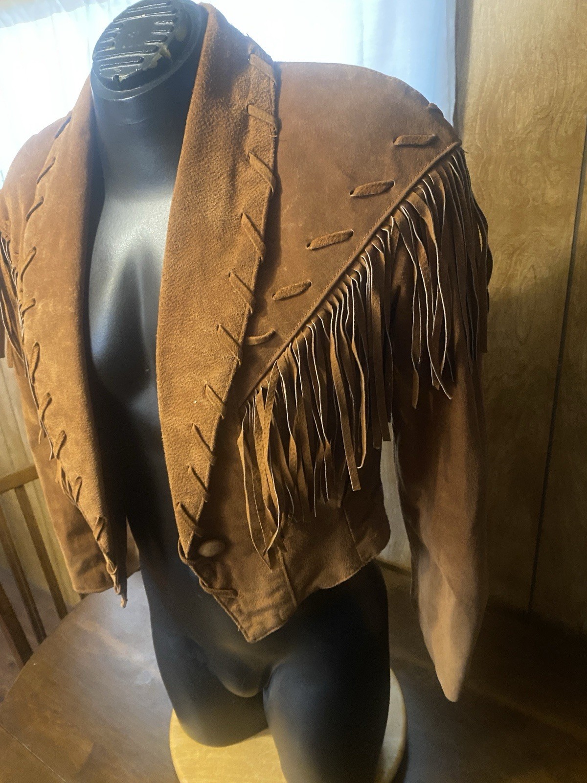 VTG Phoenix Suede Fringe Leather Cropped Jacket Womens M Western Distressed USA