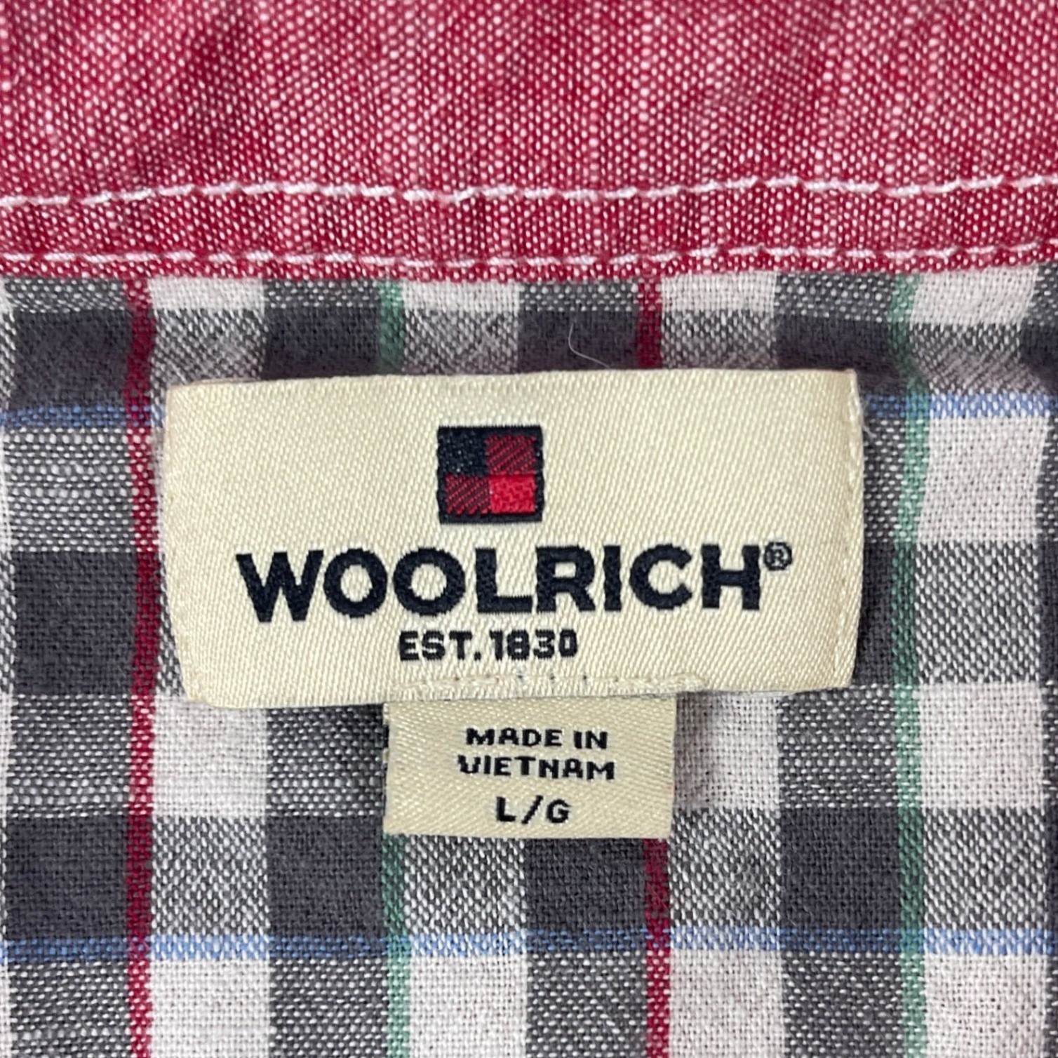 Woolrich Mens Large Red Short Sleeve Button Down Slub Cotton Shirt