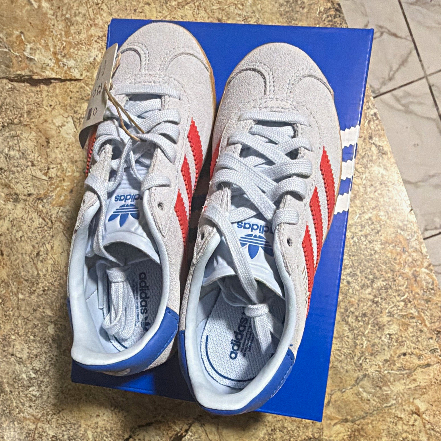 adidas Originals Gazelle C Kids Suede Sneakers White/Red/Blue 11.5K KI4036