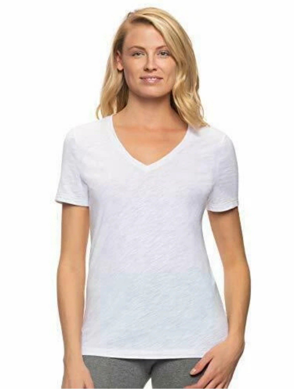 Felina Women’s White Slub V-Neck T-Shirt, XXL, Cotton Modal Blend, Casual Tee..