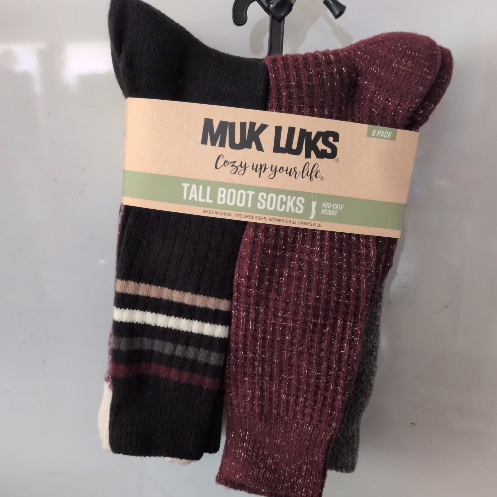 MUK LUKS Women’s Crew Or Mid-Calf Tall Boots Socks 6 Pack, Shoe Size 6-11, New