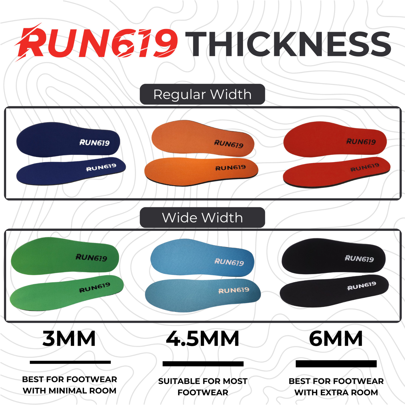 (2 Pack) RUN 619 Shoe Insoles – Manufacturer Cosmetic Blemish / THIN Insoles