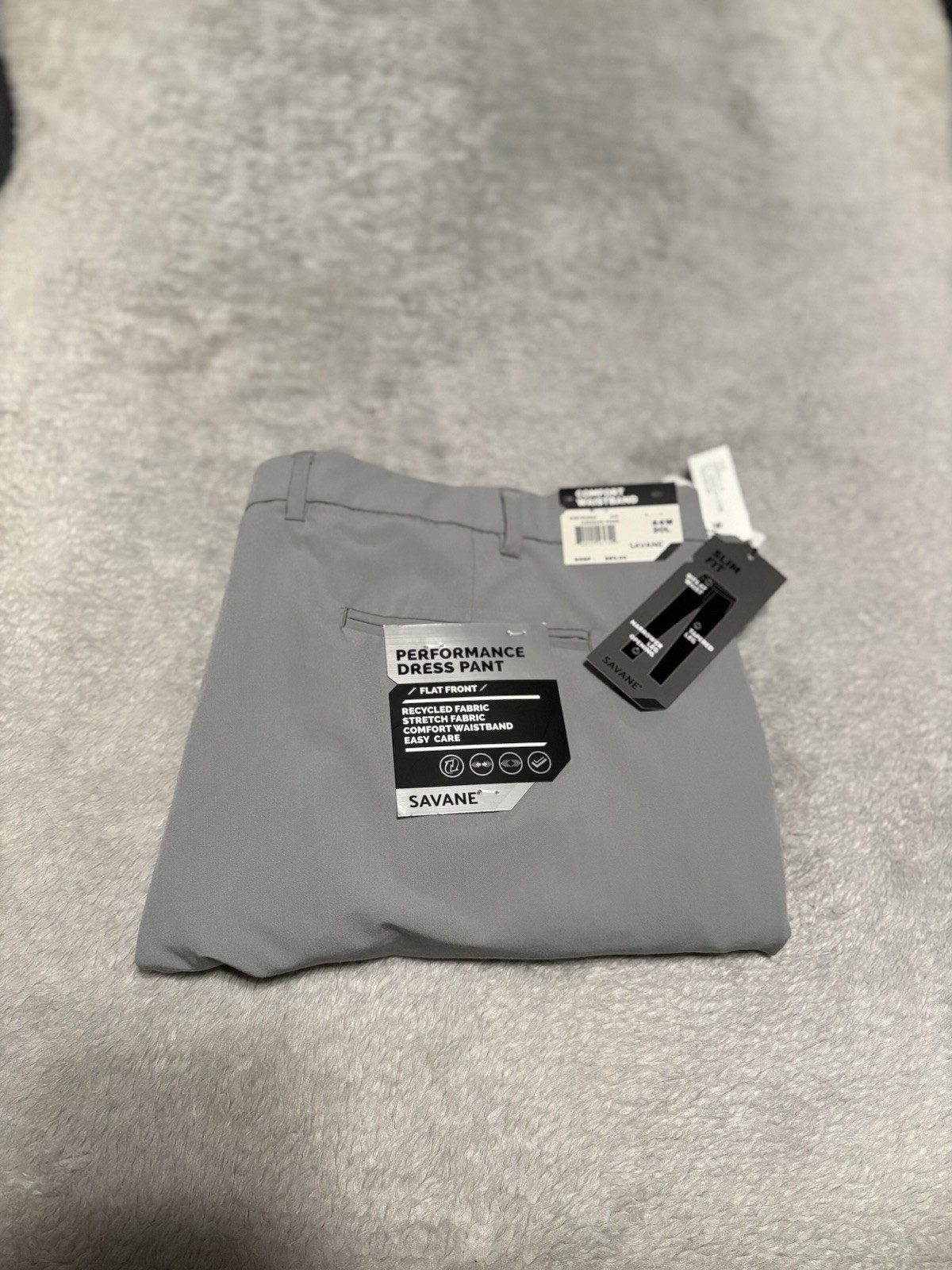 New Savane Performance Dress Pants Flat Front Size 44×30 Gray Stone NWT Comfort