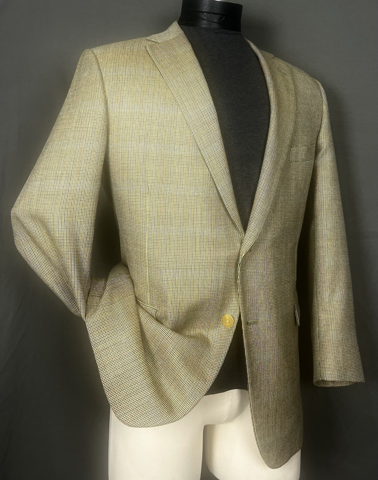 Paul Stuart Samuelsohn Wool Silk Weave Golden Beige Plaid Blazer Sport Coat 46L
