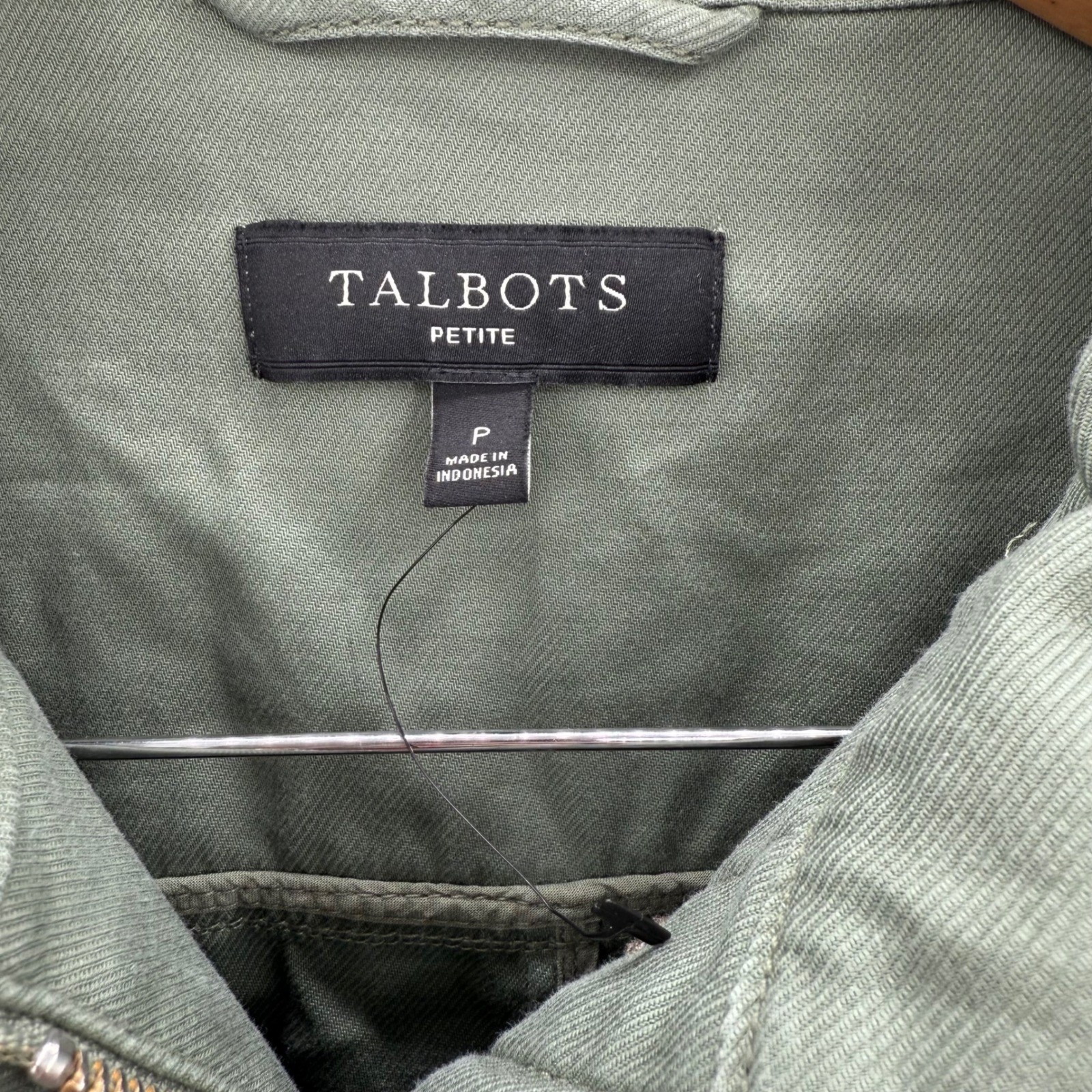 Talbots Petite Twill Field Jacket Olive Green Utility Safari Button Zip NEW