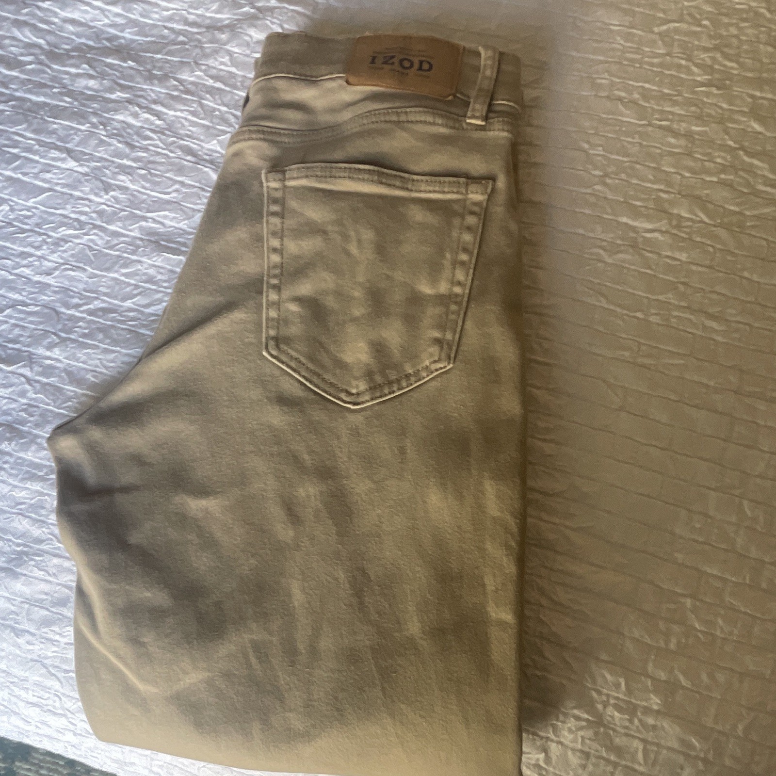 IZOD Beige Regular Fit Straight Leg Stretch 5-Pocket Flat Front Pants 32