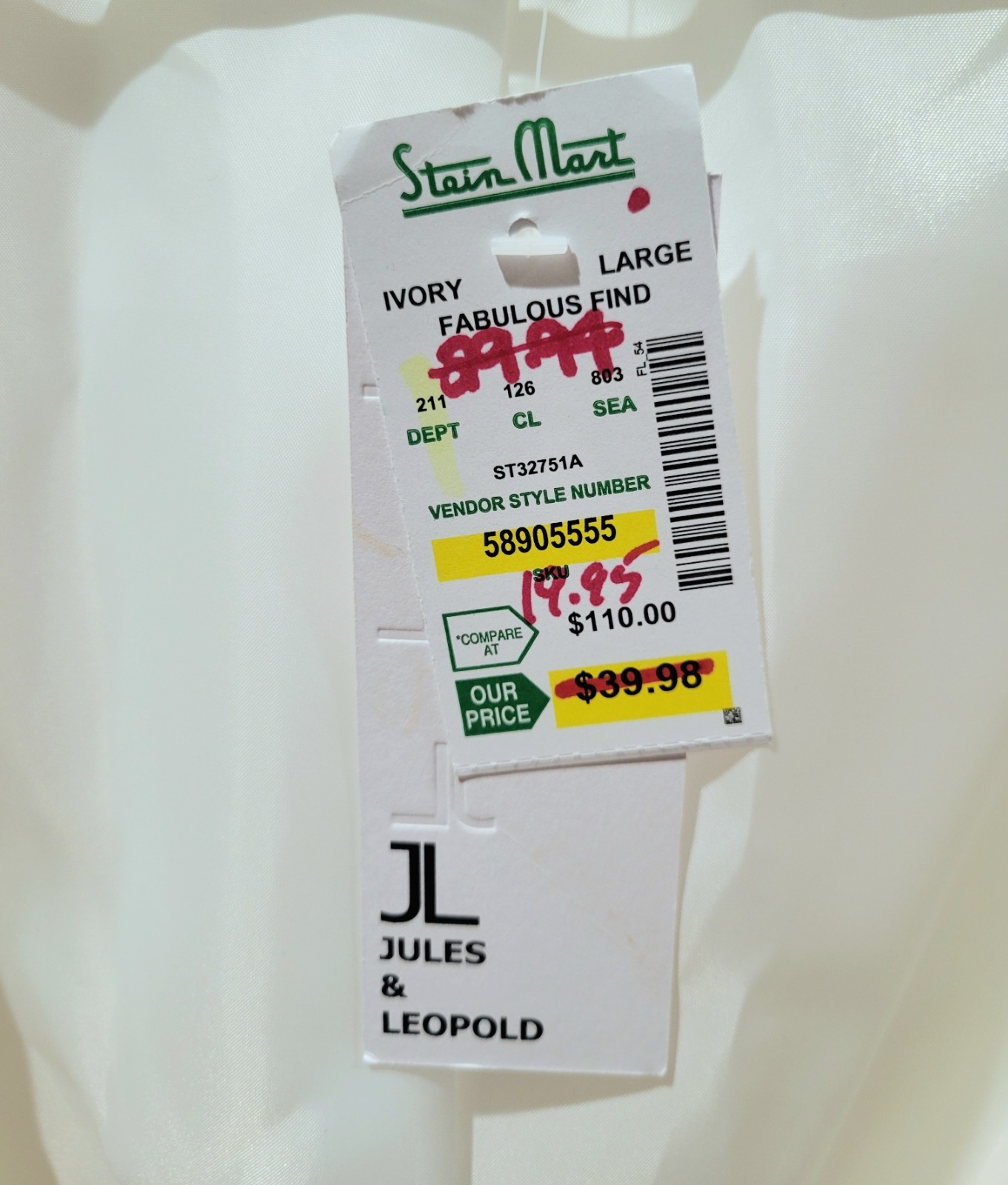 NWT Jules & Leopold Open-Style Zipper Detail White Blazer Fully Lined Size L