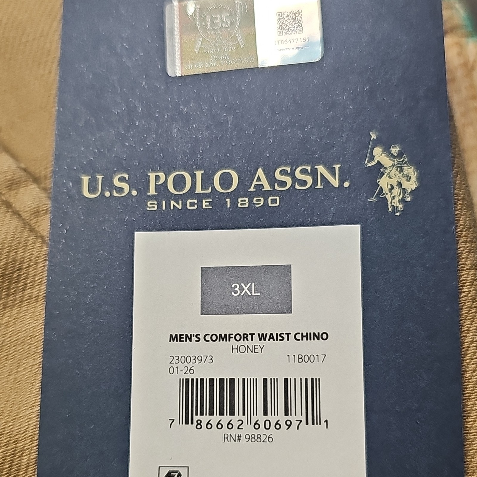 U.S. Polo Assn. Men’s Beige Cotton Twill Khaki Pants Classic Fit 3XL 44W