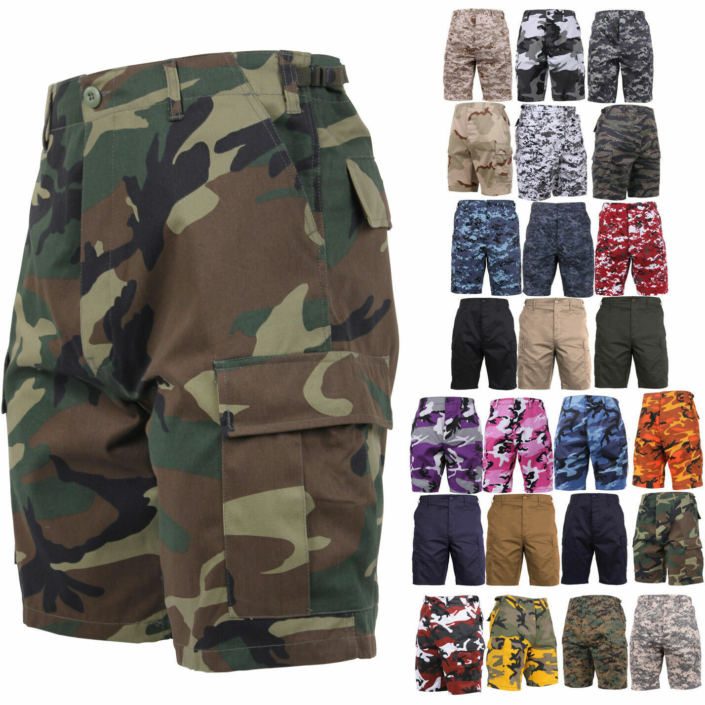 SUMMER SALE Army Cargo BDU Combat Shorts Button Fly Camo&Solid Rothco$8OFF