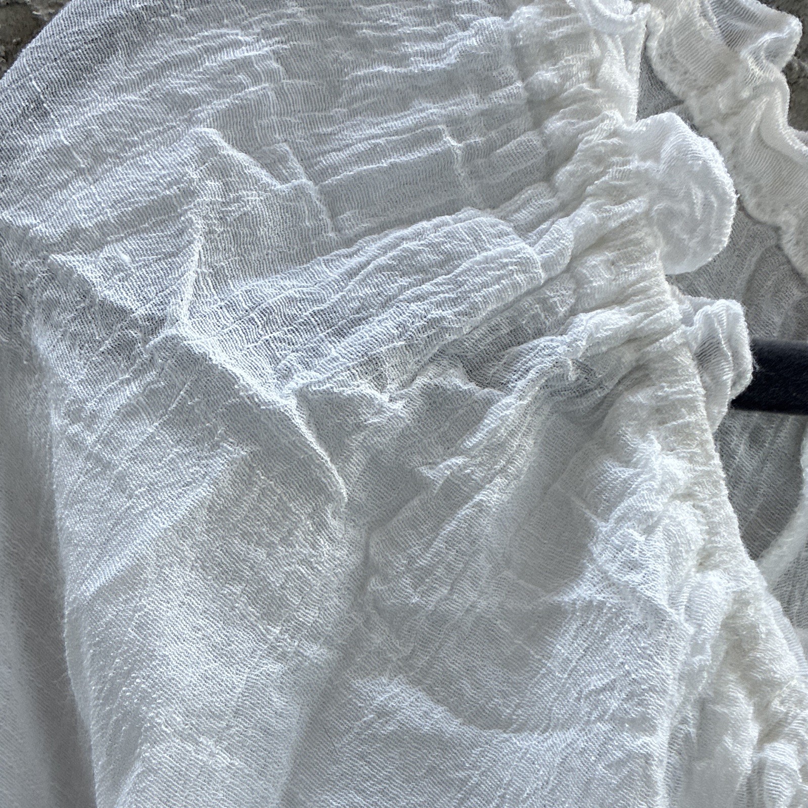Romantic Pense White Off-Shoulder Solid Lace Ruffle Blouse Woven 3/4 Sleeve M