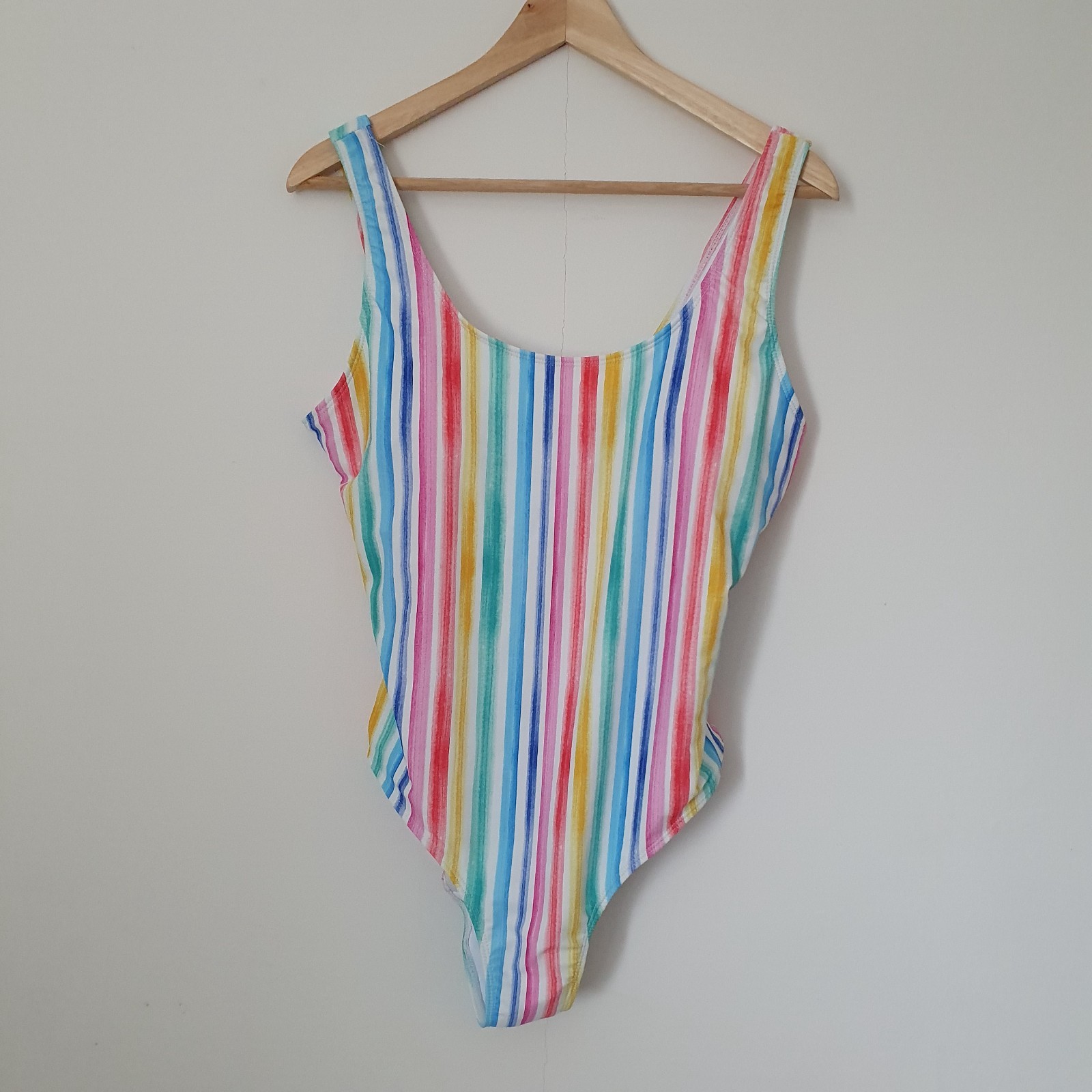 Matalan Swimming Costume Size 16 Rainbow Stripe One Piece Removable Pads BNWT