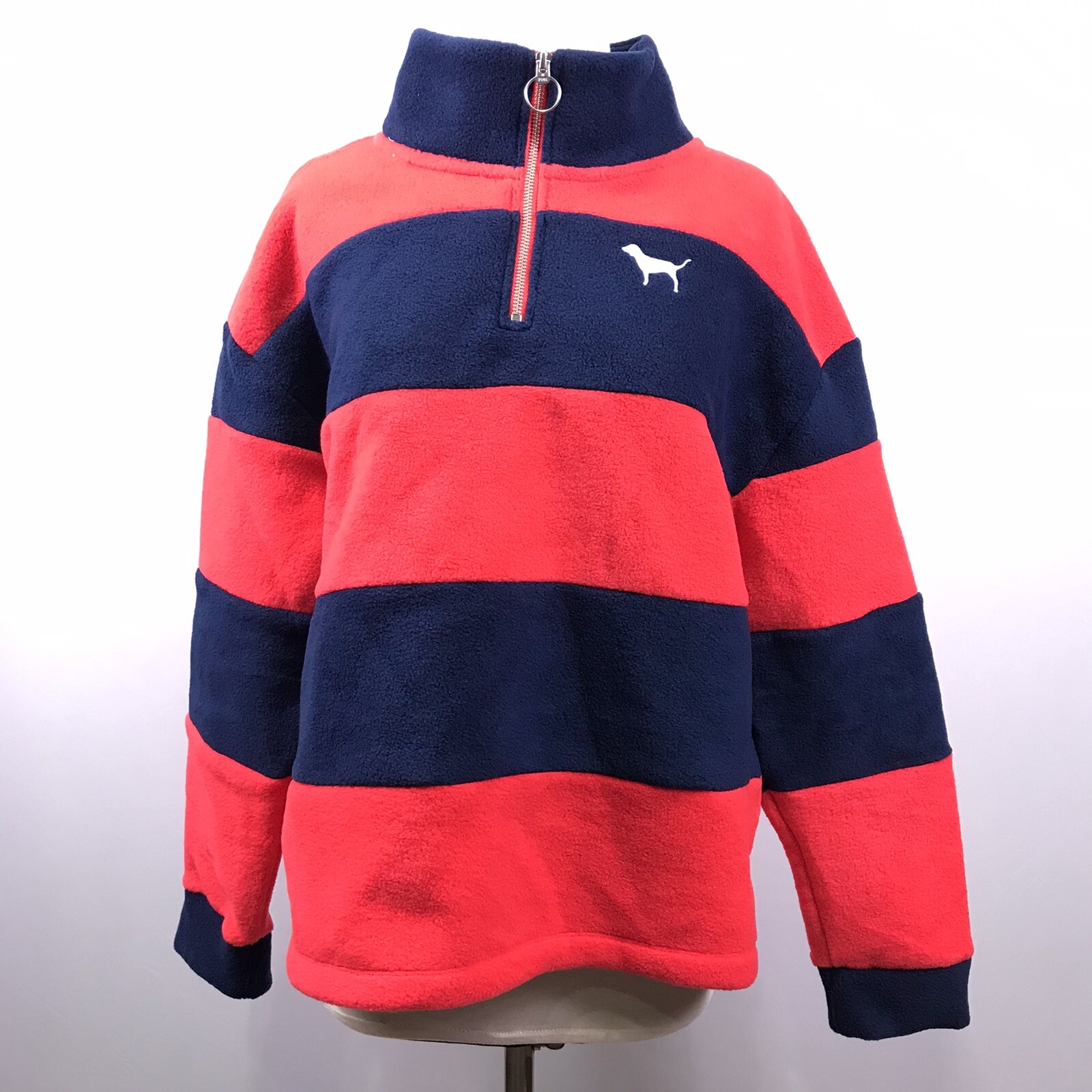 Victorias Secret PINK MEDIUM Polar Sweatshirt Fleece Pullover Zip Striped