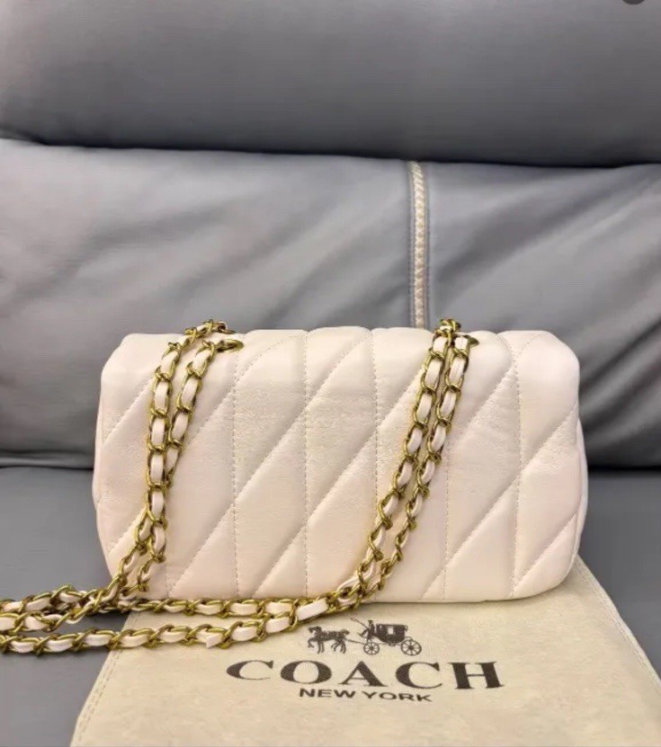 Coach Teri Shoulder Bag Chalk Quilted Leather Gold Hardware NWT