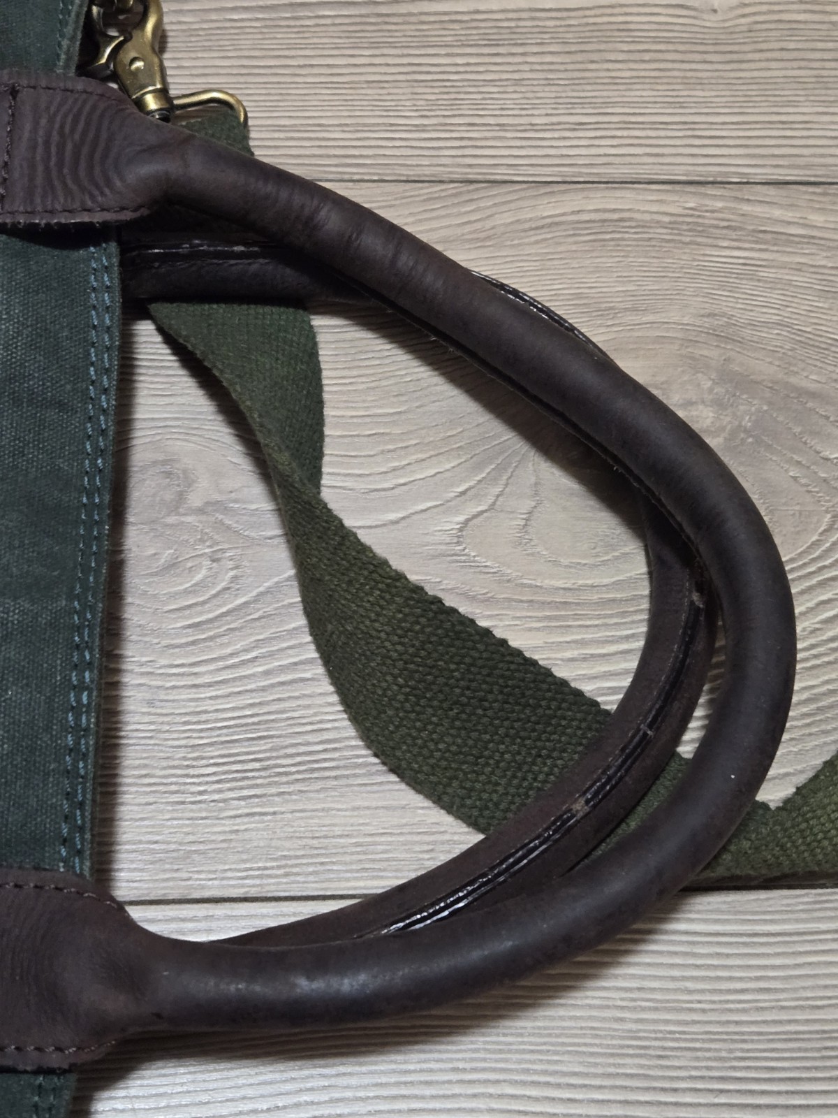 Waxed Canvas Tote Bag Leather Handles Forest Green Medium Size Lined 15″x16″