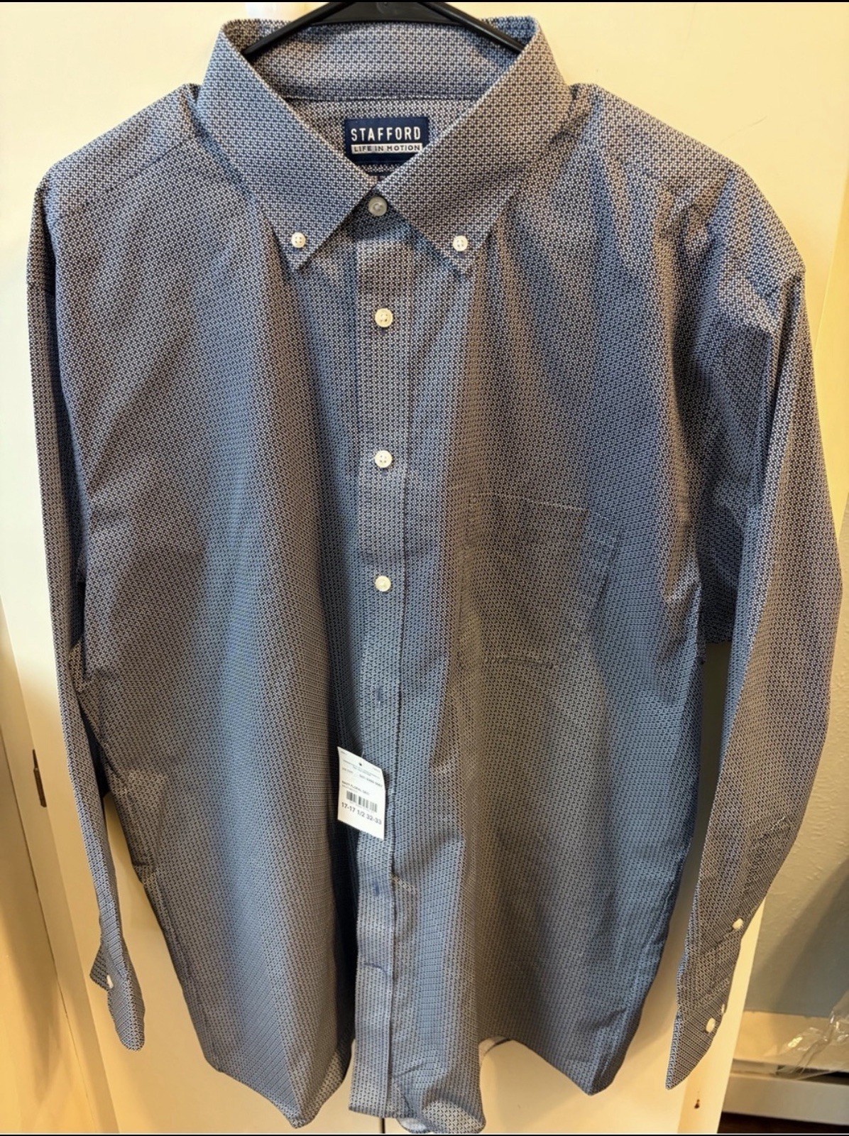 Vintage Stafford Men’s Dress Shirt 17-17.5 32-33 Life In Motion Navy Floral