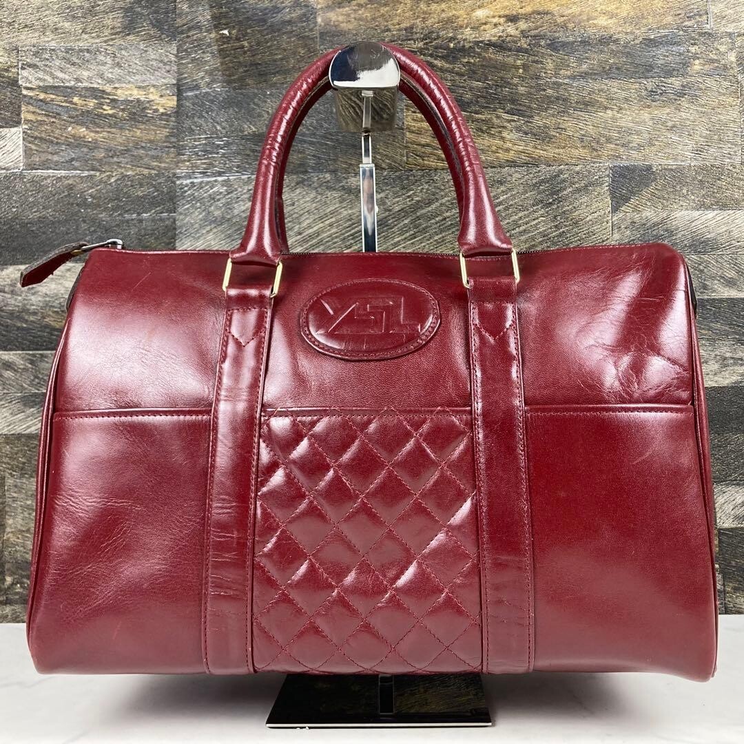 YVES SAINT LAURENT Boston bag Leather Red Vintage Authentic From Japan