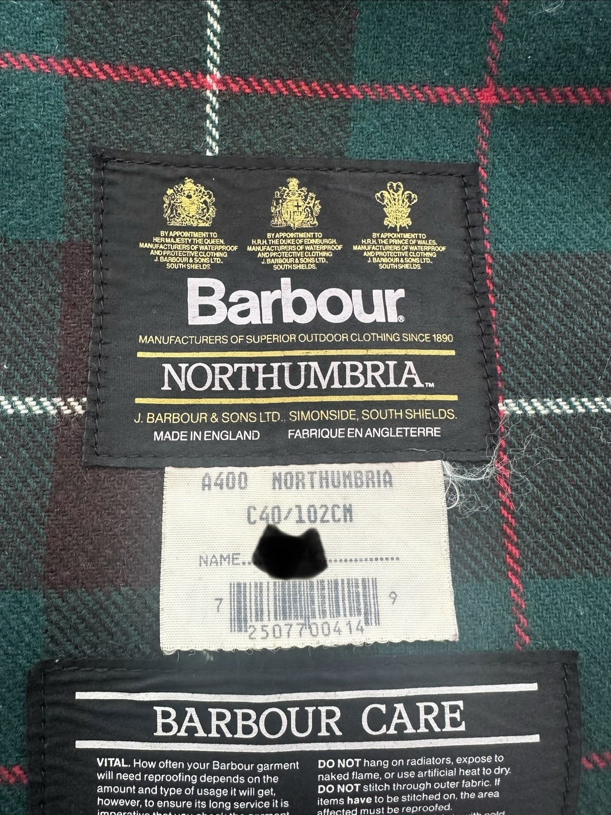 Men’s 1993 Barbour Northumbria Waxed Canvas Jacket c40 England Sage Green 8 oz