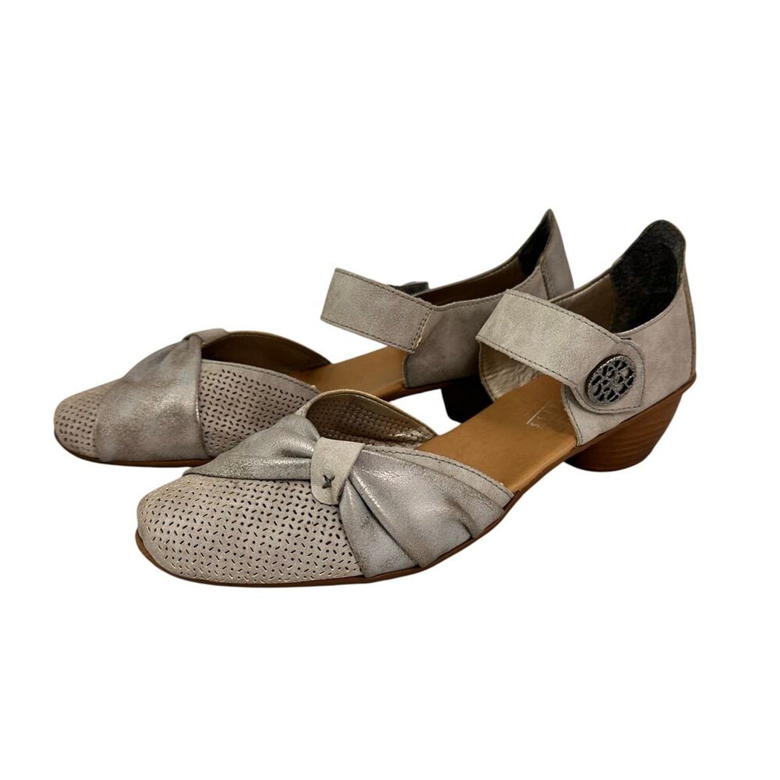Rieker women’s antique gray perforated leather Mary Jane shoes size EU 39