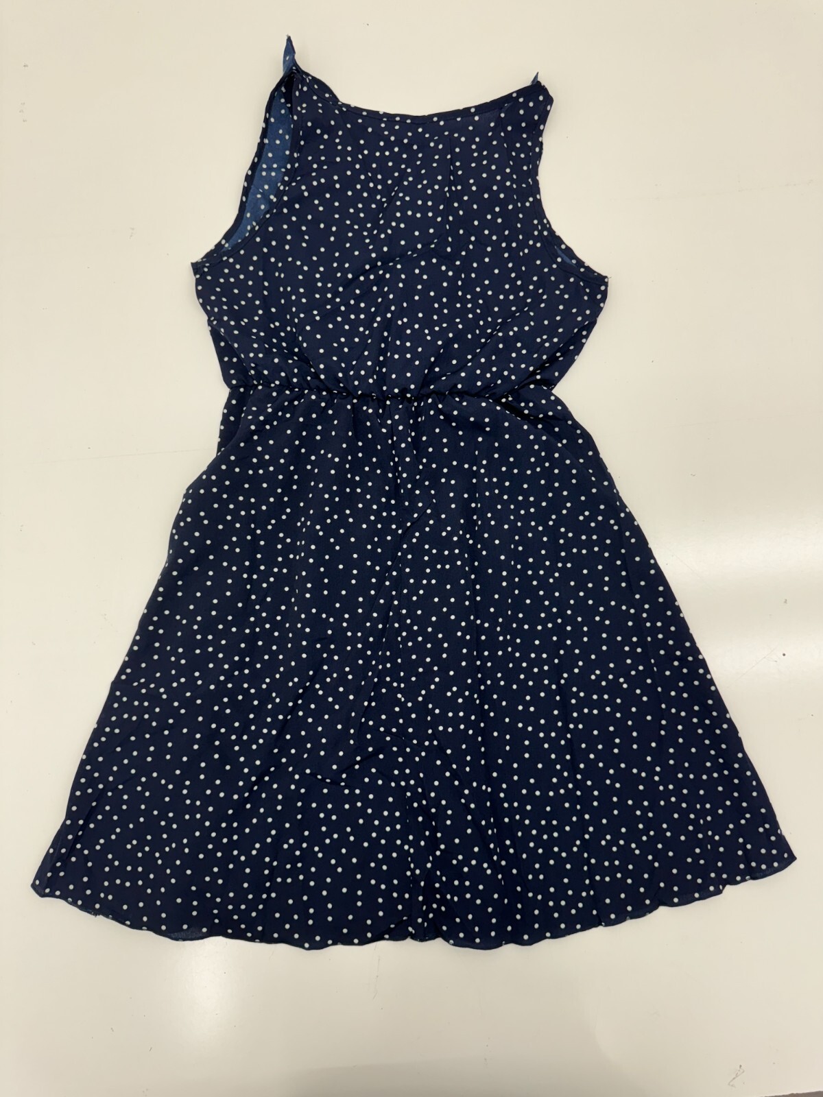 Shein Dark Blue White Polkadot Sleeveless V Neck Dress Womens Size Medium