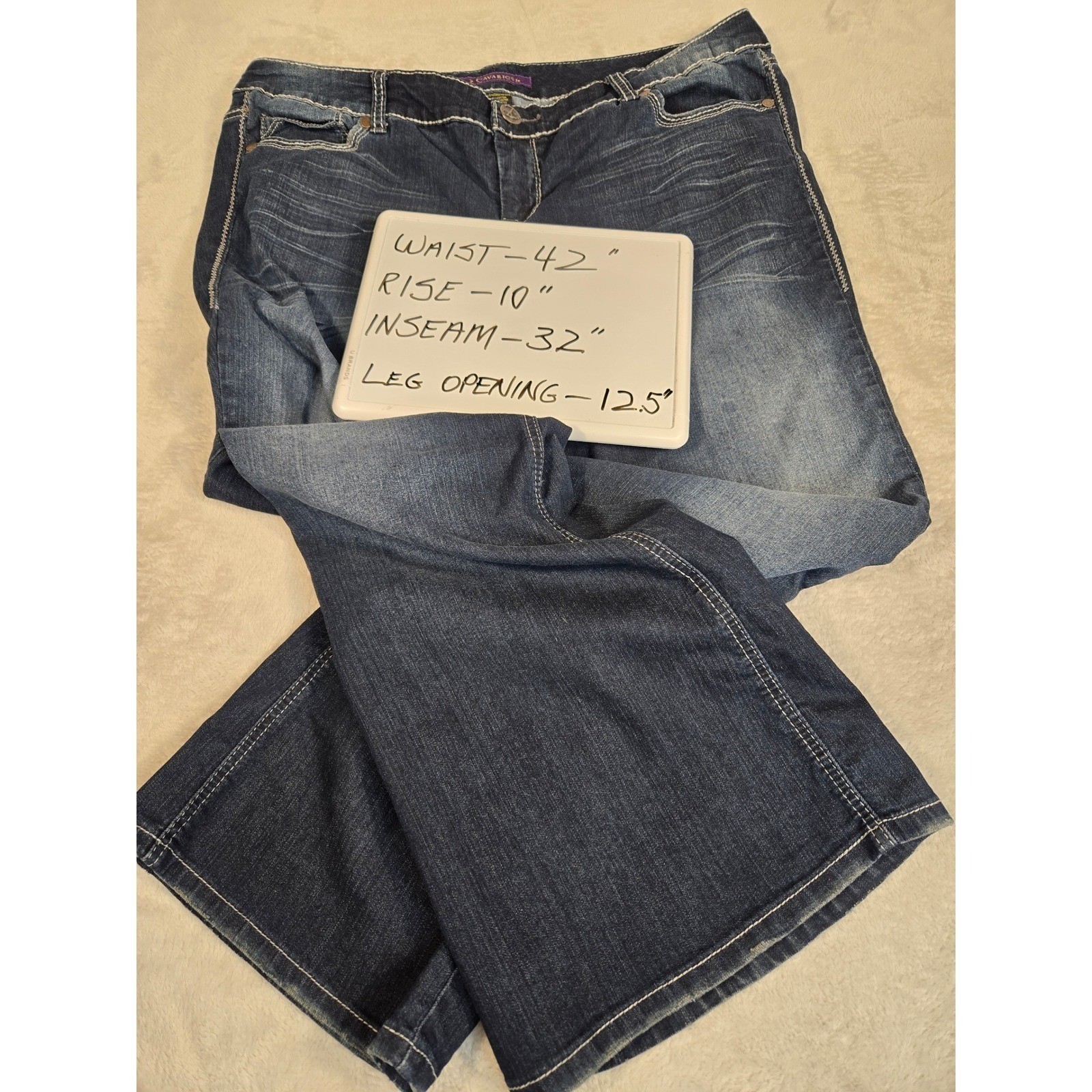 Vtg Z. Cavaricci Womens Plus Size 22 Dk. Wash Flare Leg Embroidered Pocket Jeans