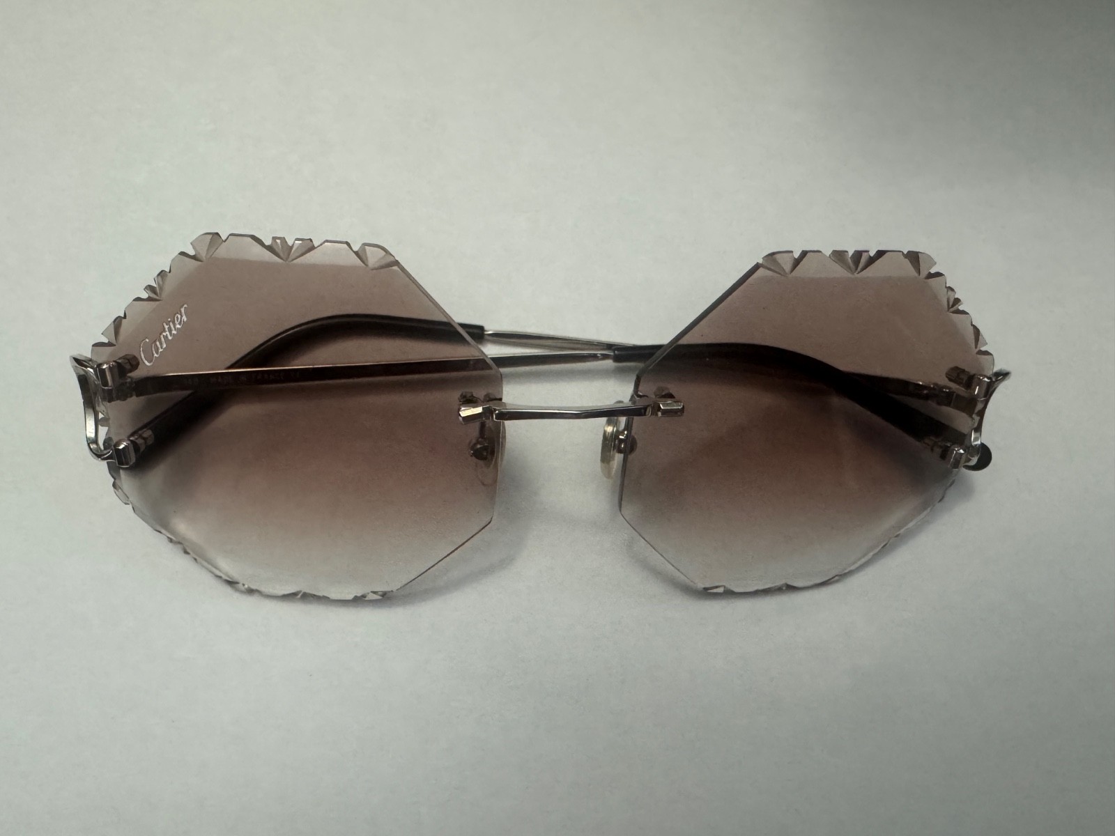 Cartier, Big C Diamond Cut Sunglasses, Custom Tint, Chrome
