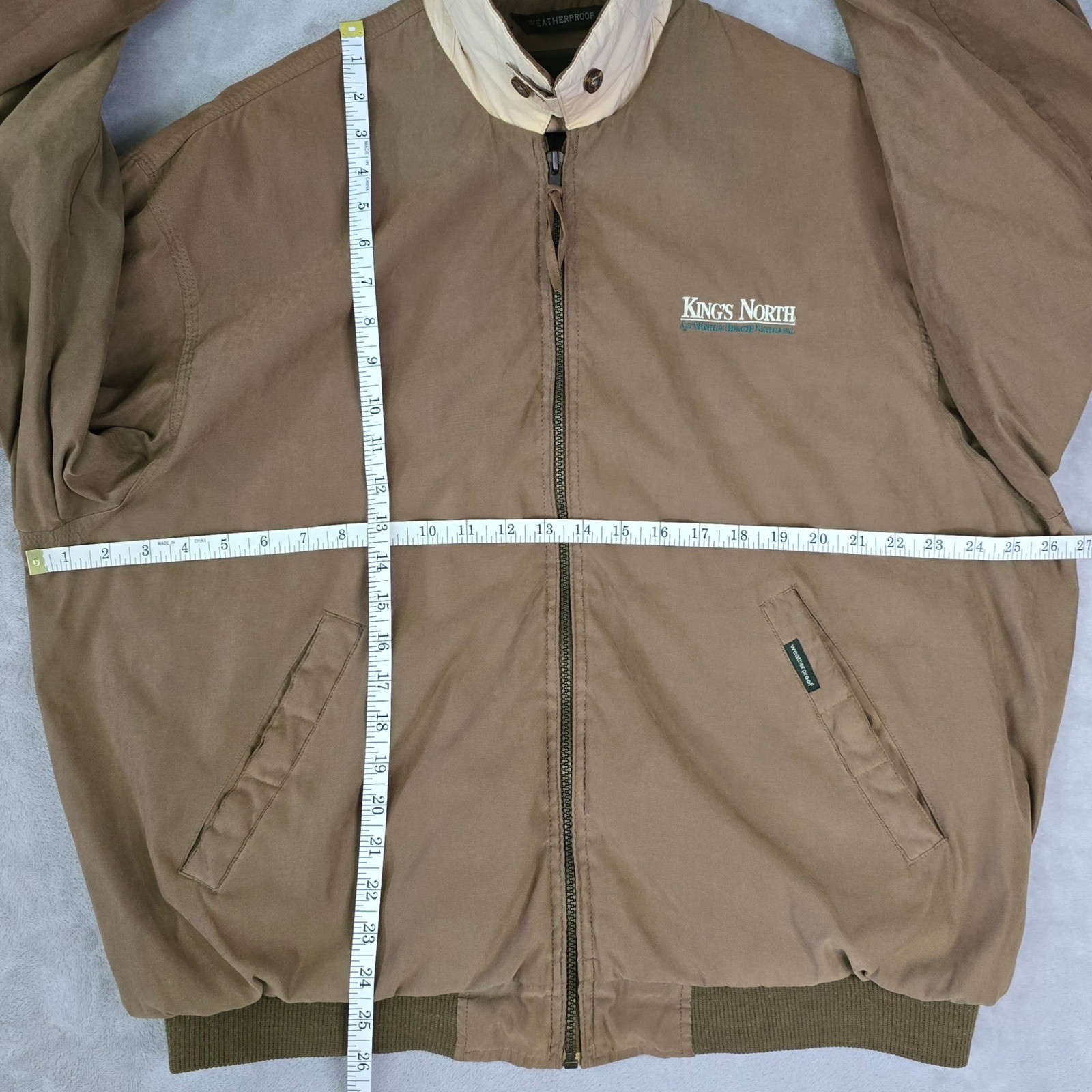 Weatherproof Men’s Bomber Jacket XL Brown “King’s North” Embroidered Full Zip