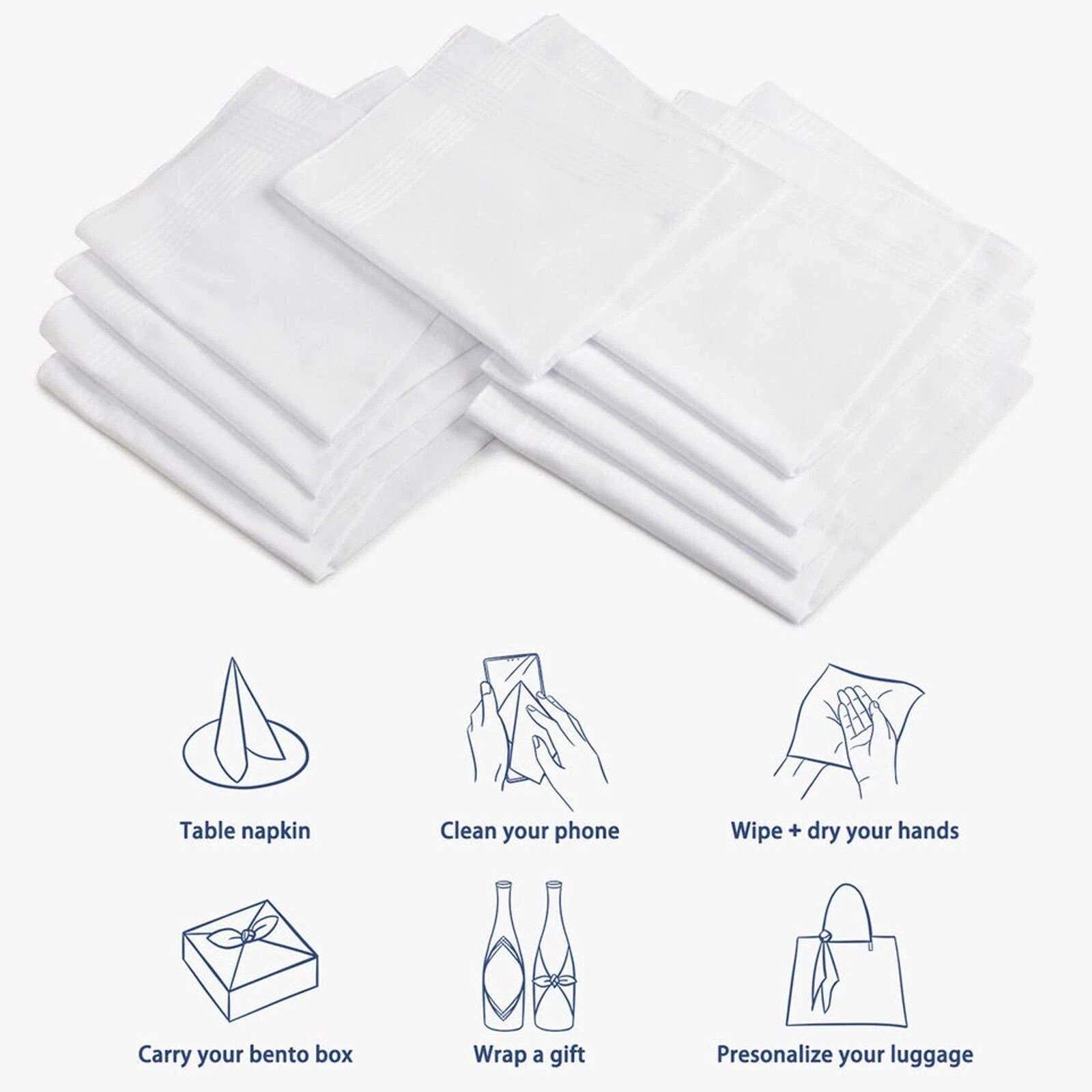 13x Handkerchiefs Cotton Classic Hankies Large Men Hankerchief Hanky Pocket