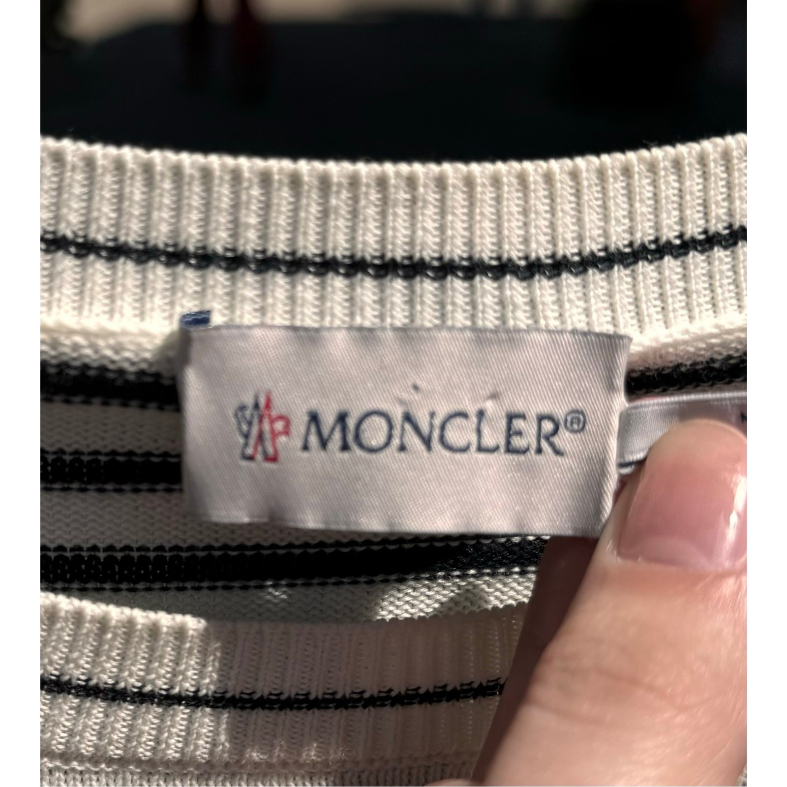 MONCLER Striped Logo Embroidered 100% Cotton Knit Pullover Sweater Top Small