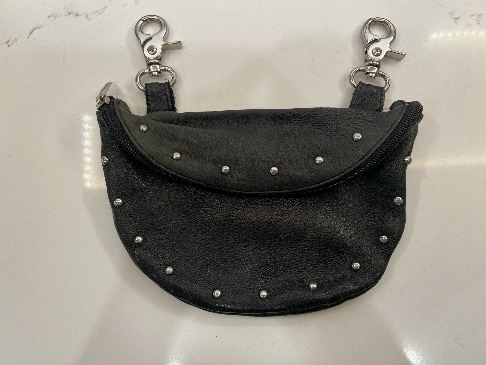 Black leather Belt loop bag purse motorcycle Studs Biker