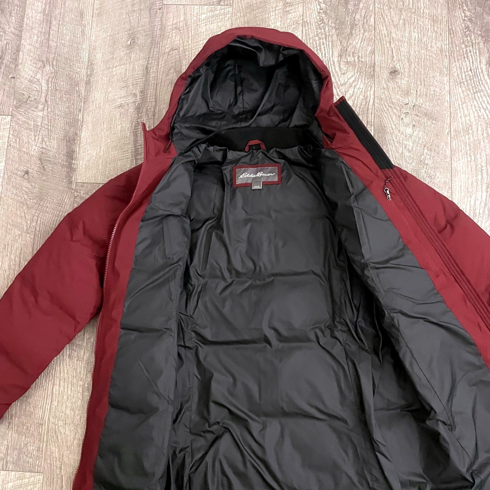 Eddie Bauer Glacier Peak Seam-Sealed Down Parka Burgundy 650 Puffer Jacket L