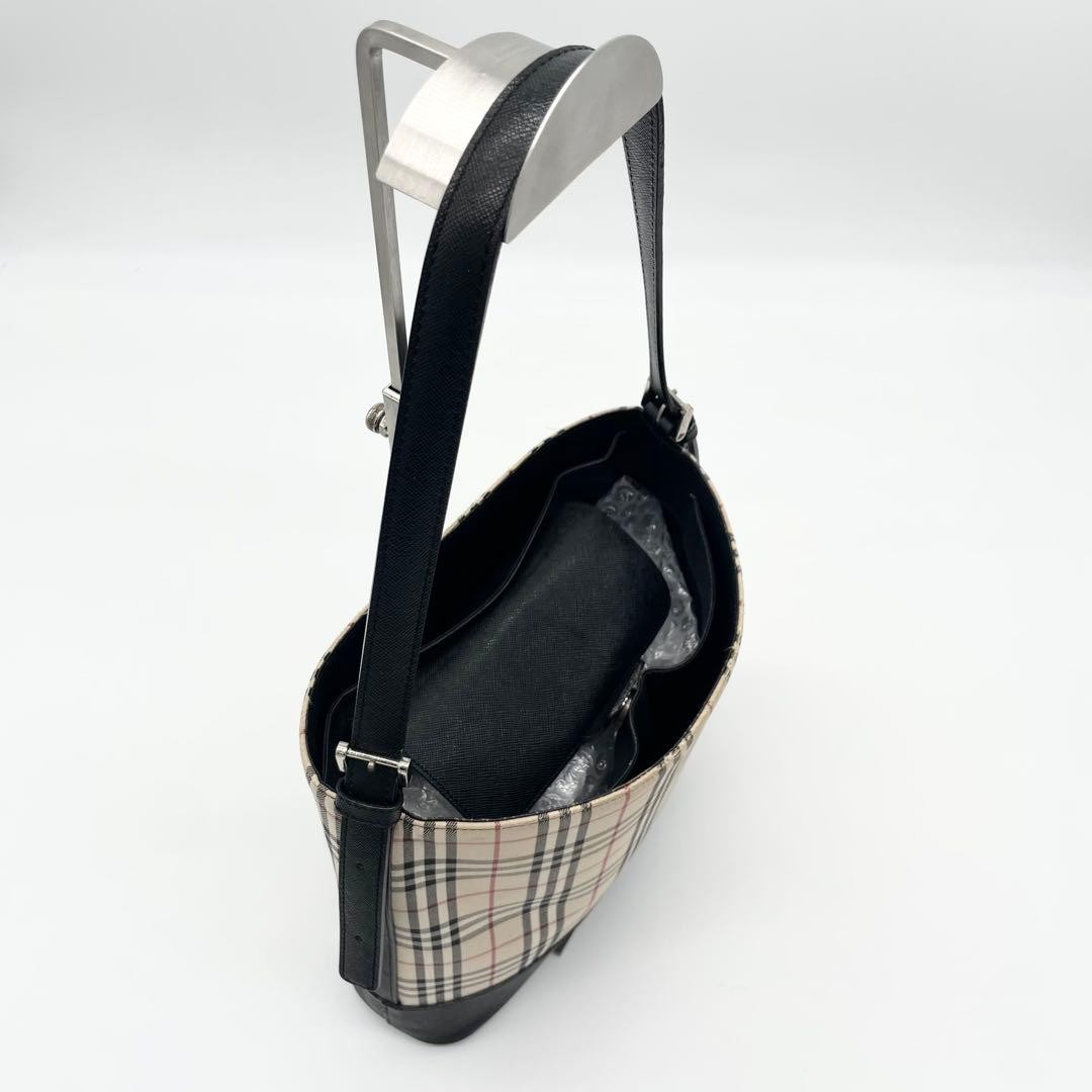 Burberry Nova Check Leather Tote Bag, 8.7×10.6×4.7in, Used