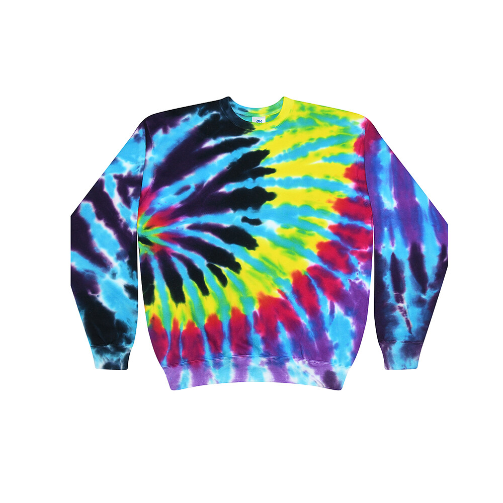 Tie Dye Multi-Color Crew Neck Fleece Adult Small to 3XL 80% Cotton Long Sleeve