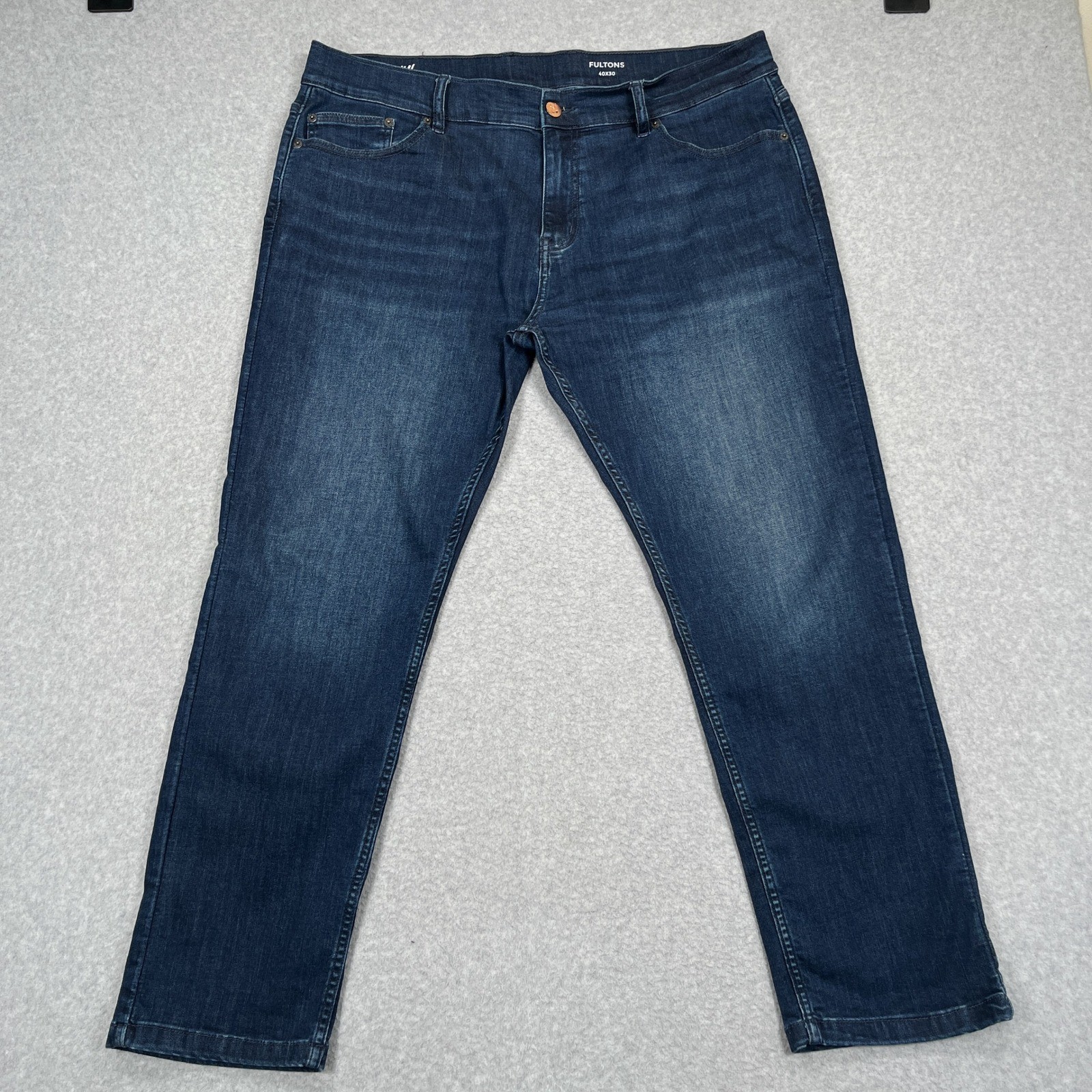Mugsy Fultons Jeans Mens 40×30 (40×29) Dark Blue Stretch Denim Straight FLX3NFU