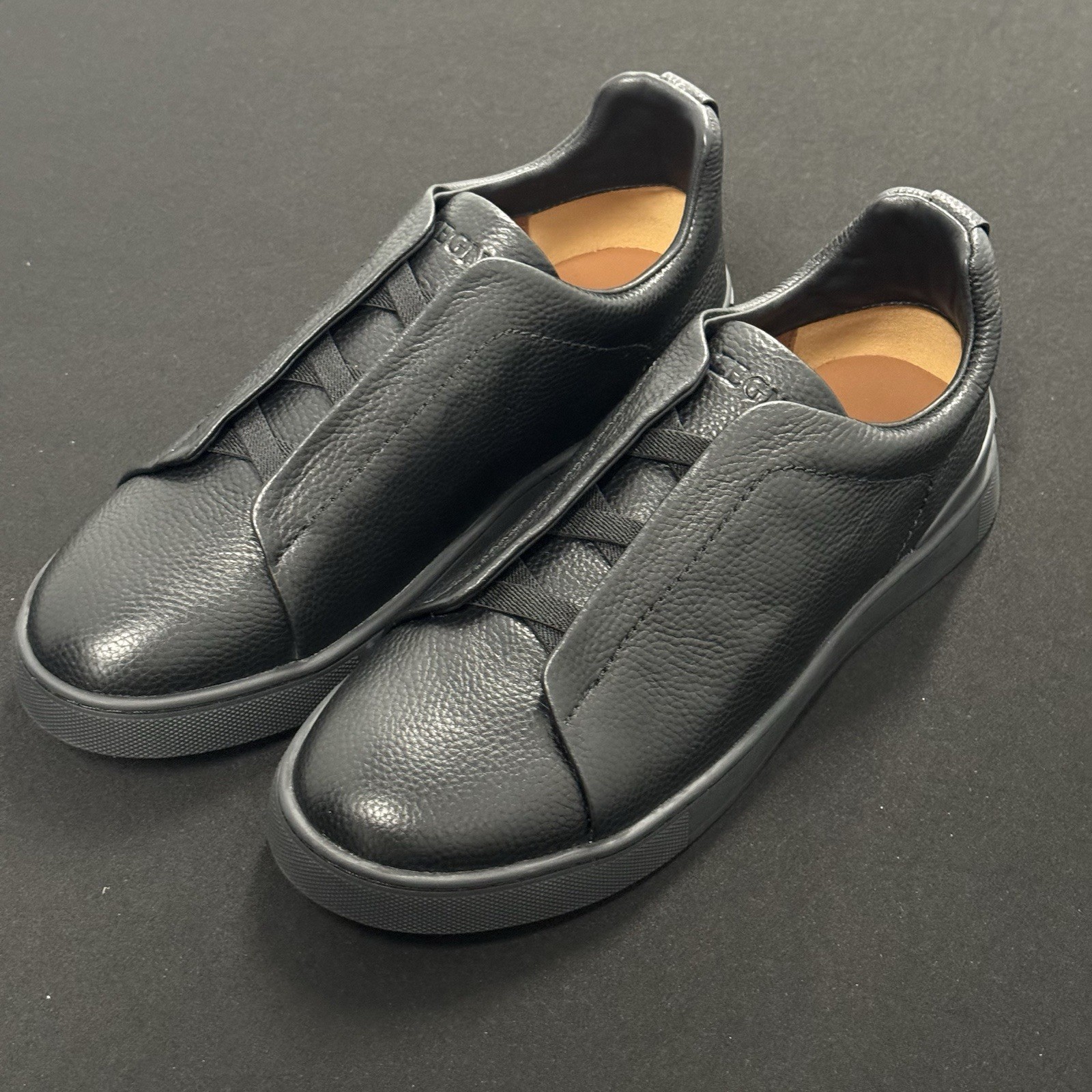 Zegna Triple Stitch Sneakers Men’s Size 10 EU 43 Deerskin Black Classic Shoes