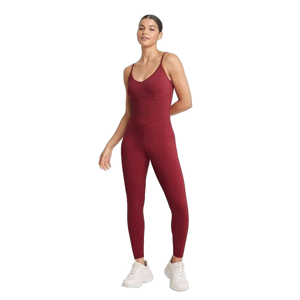 JoyLab Women’s Corset Bodysuit Leotard Stretch Jersey U-Neckline Burgundy XS