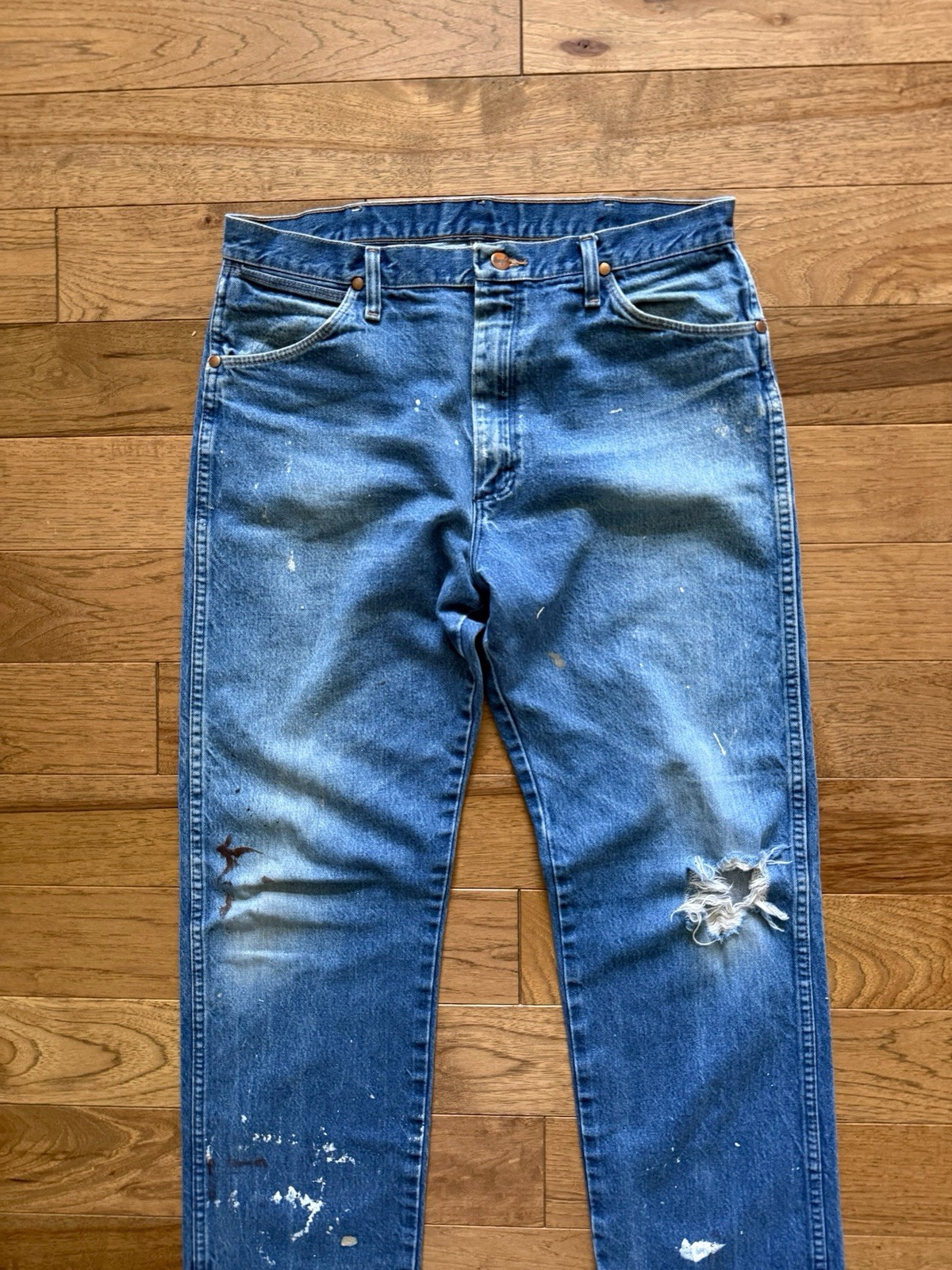 Vintage Wrangler Ranch Jeans Paint Splatter Distressed Aji Workwear 35×32 Mexico