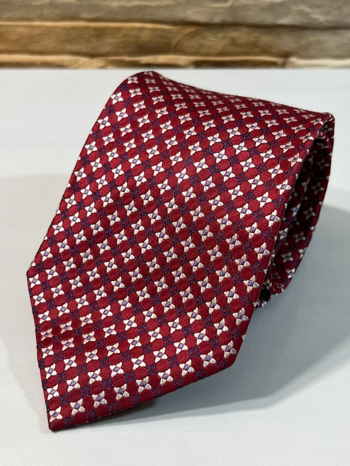 Jos. A. Bank Red Geometric Quatrefoil 100% Silk Business Made In China