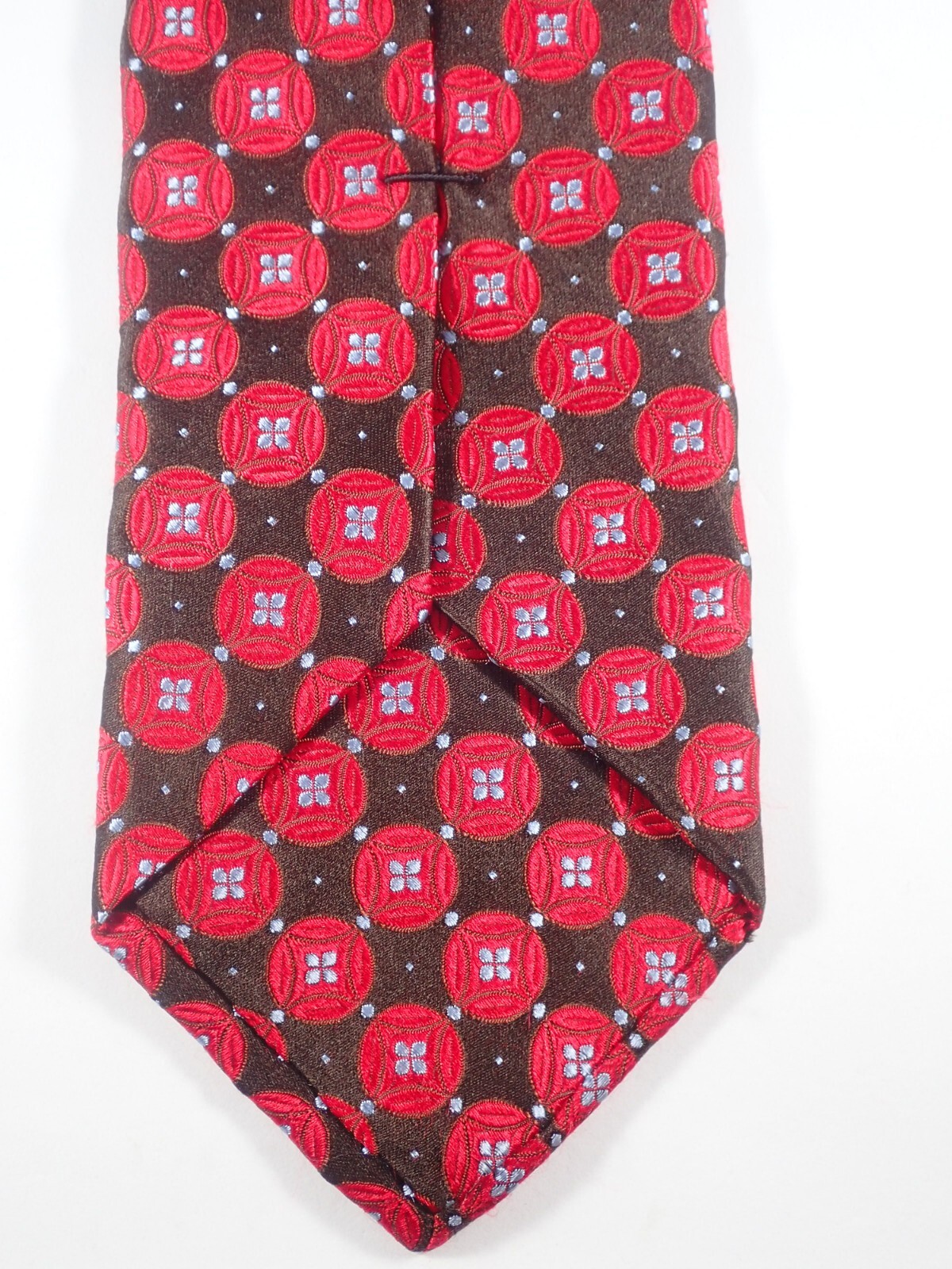 IKE BEHAR BLACK w/ RED CIRCLES & BLUE CENTERS 100% SILK NECK TIE