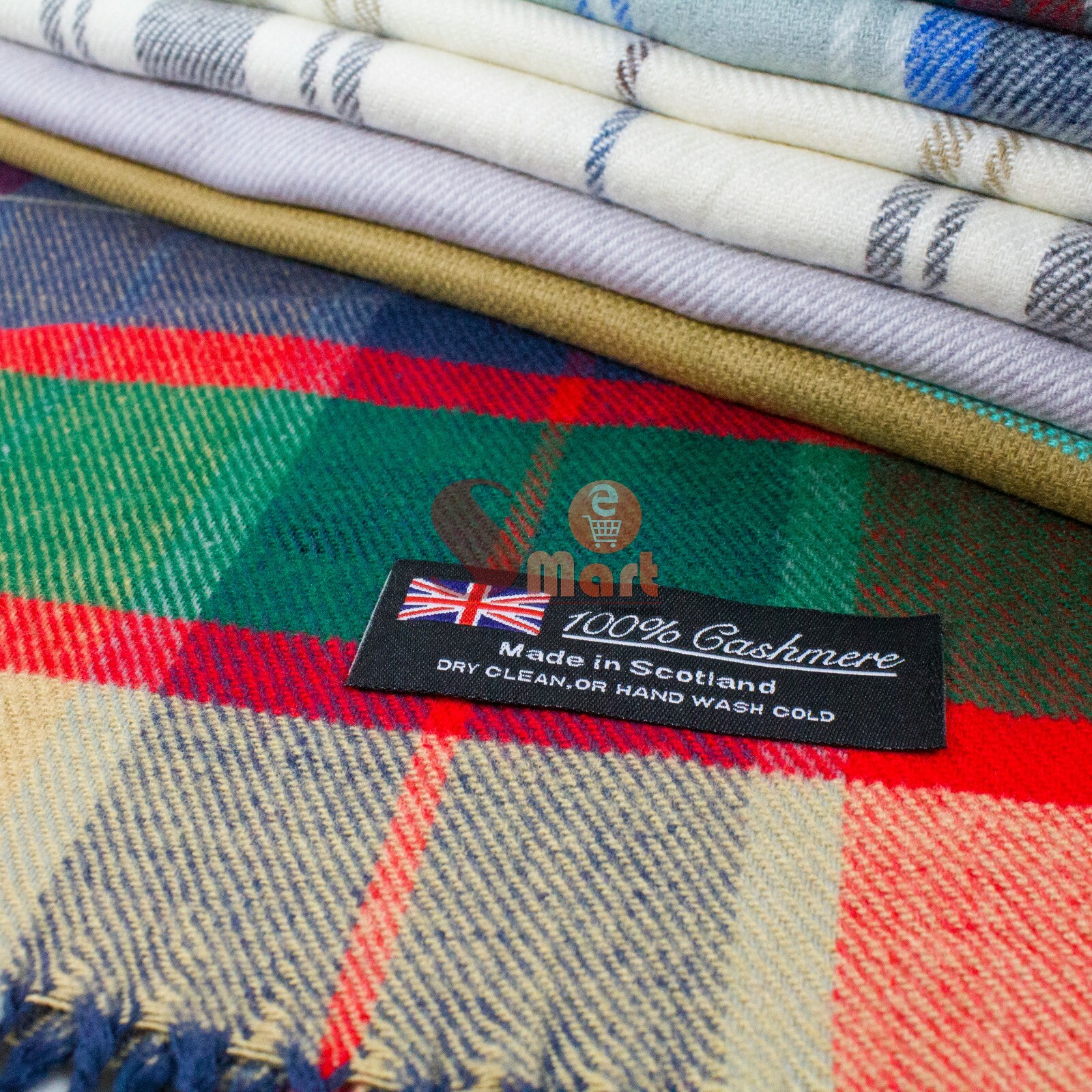 Winter Unisex 100% Cashmere Plaid Scotland Made Solid Striped Scarves Wool Scarf