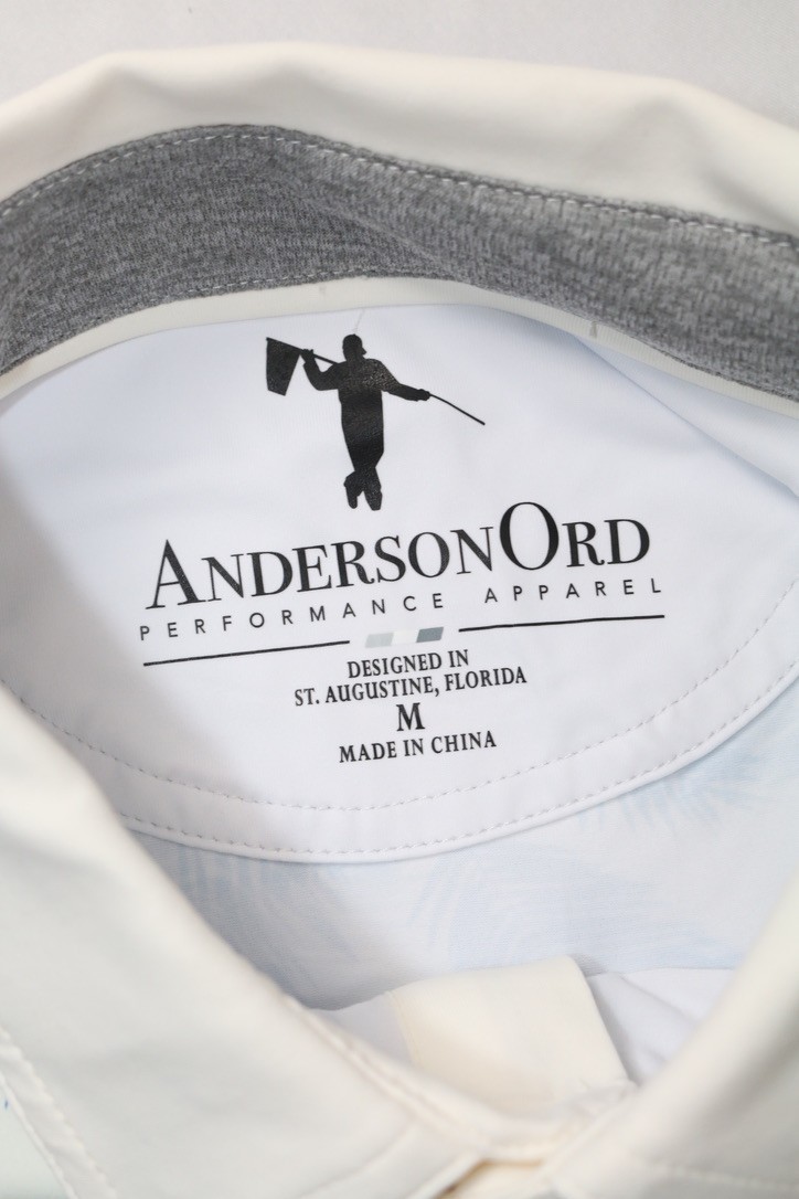 Anderson Ord Canal Polo Creme / Laguna Blue Size M Floral Wick Quick Dry Stretch