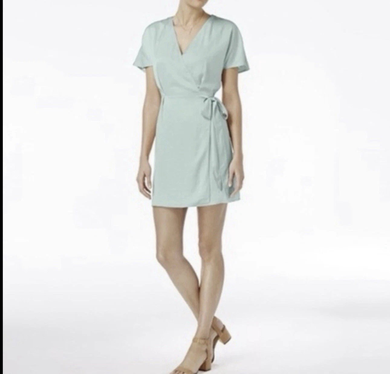 Bar III Womens Small Satin Wrap Mini Dress Graduation Wedding Guest Light Blue